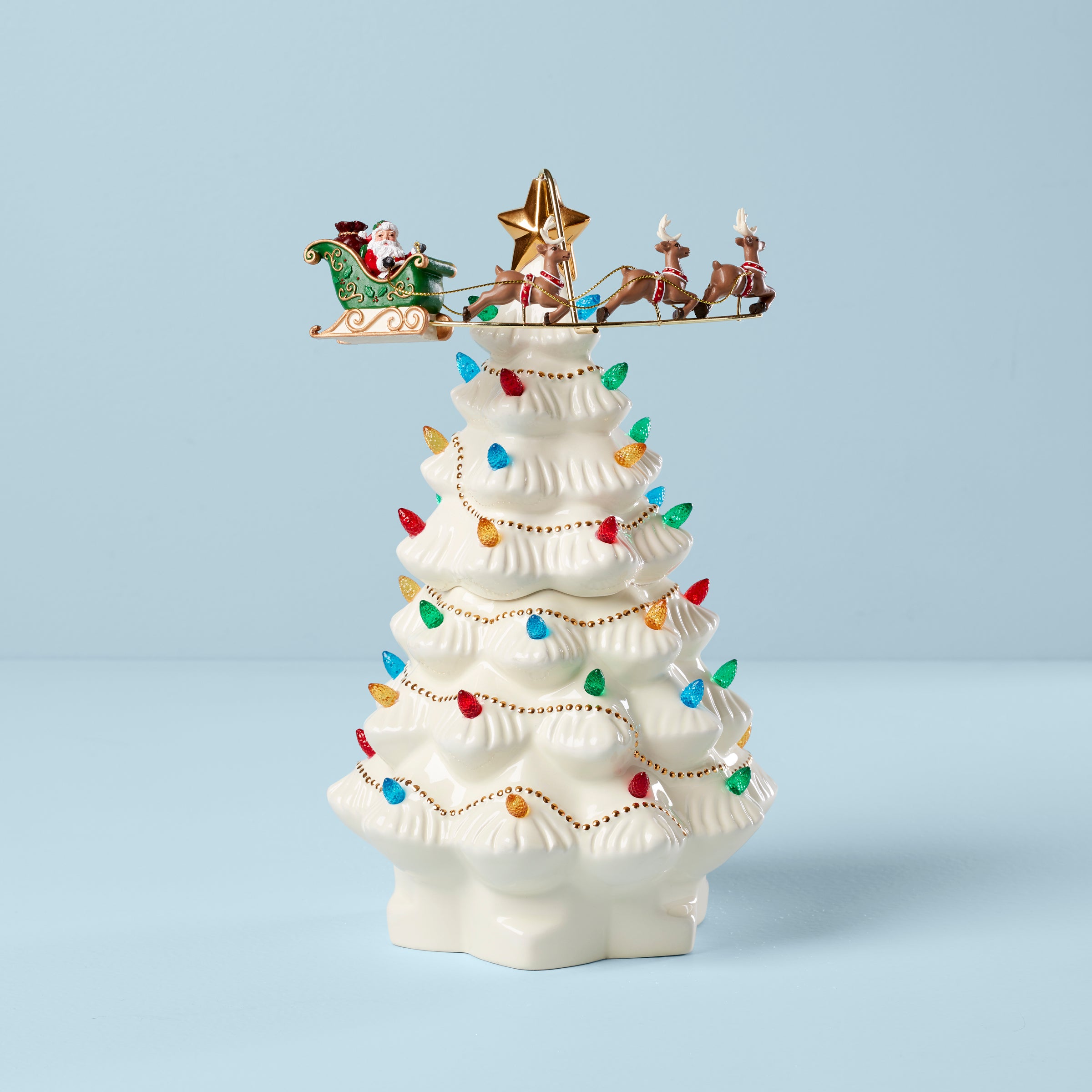 Ceramic Christmas Tree with Santa Sleigh & Gold Star | Treasured Traditions
