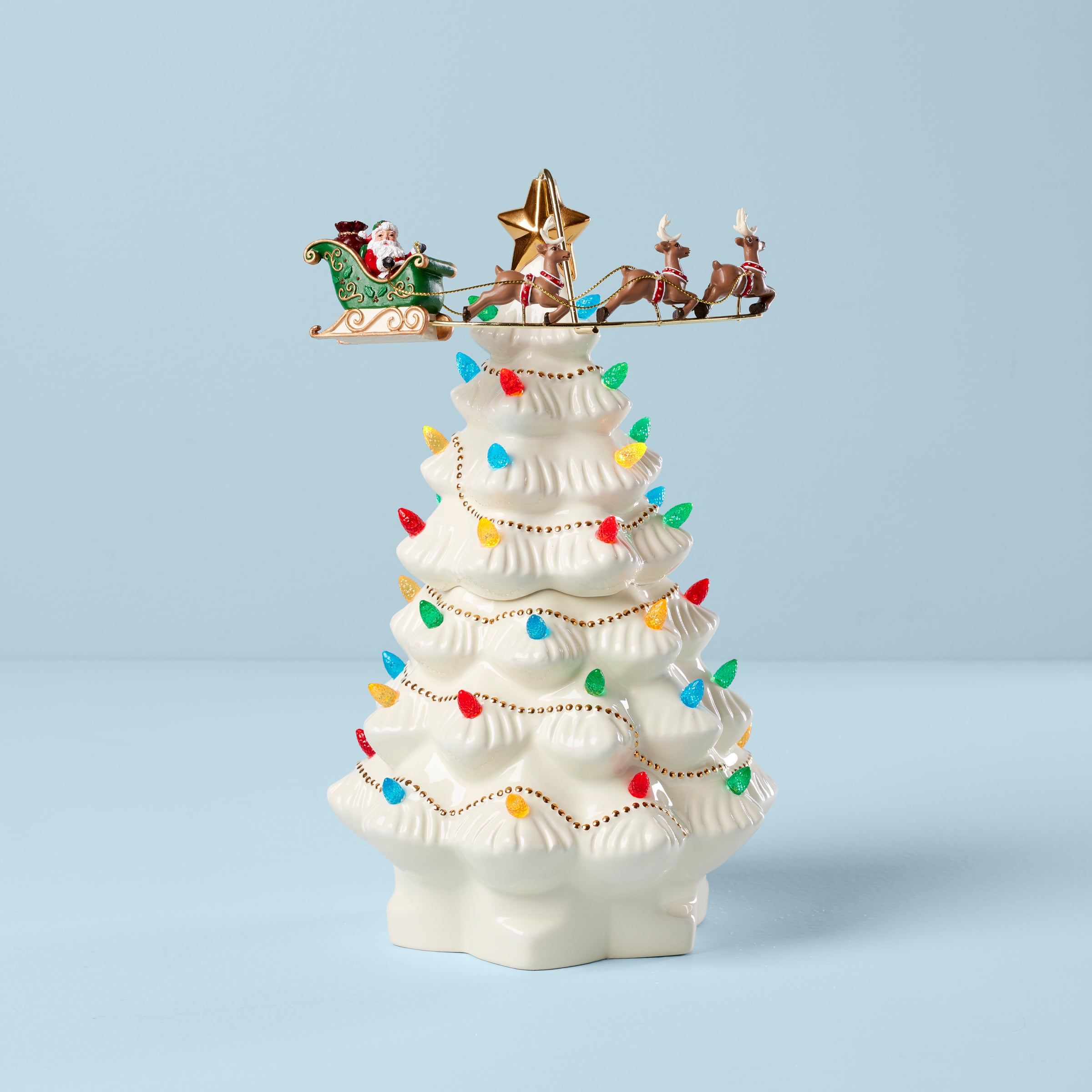 Ceramic Christmas Tree with Santa Sleigh & Gold Star | Treasured Traditions