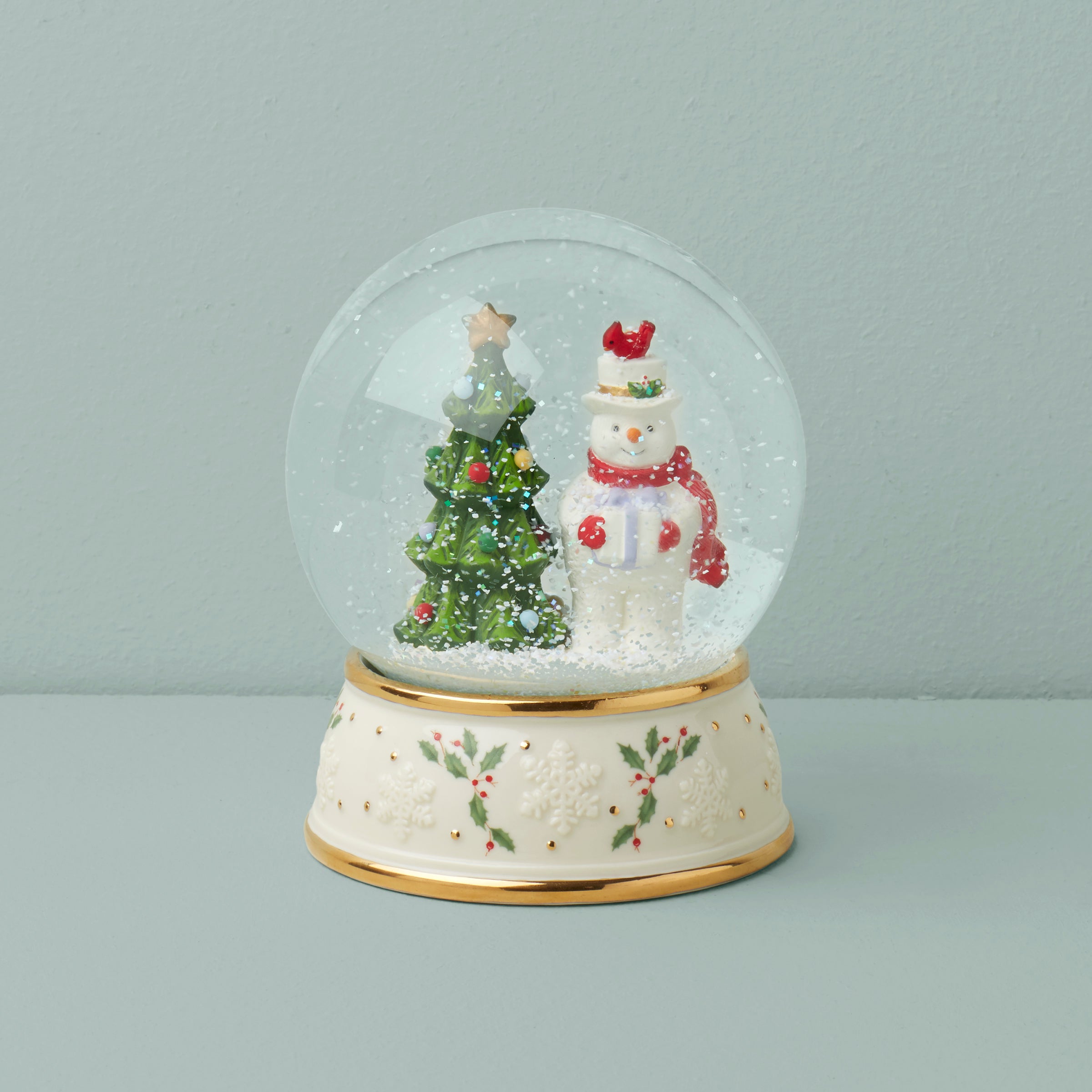 Whimsical Snow Globe with Snowman & Holly Decor | Happy Holly Days