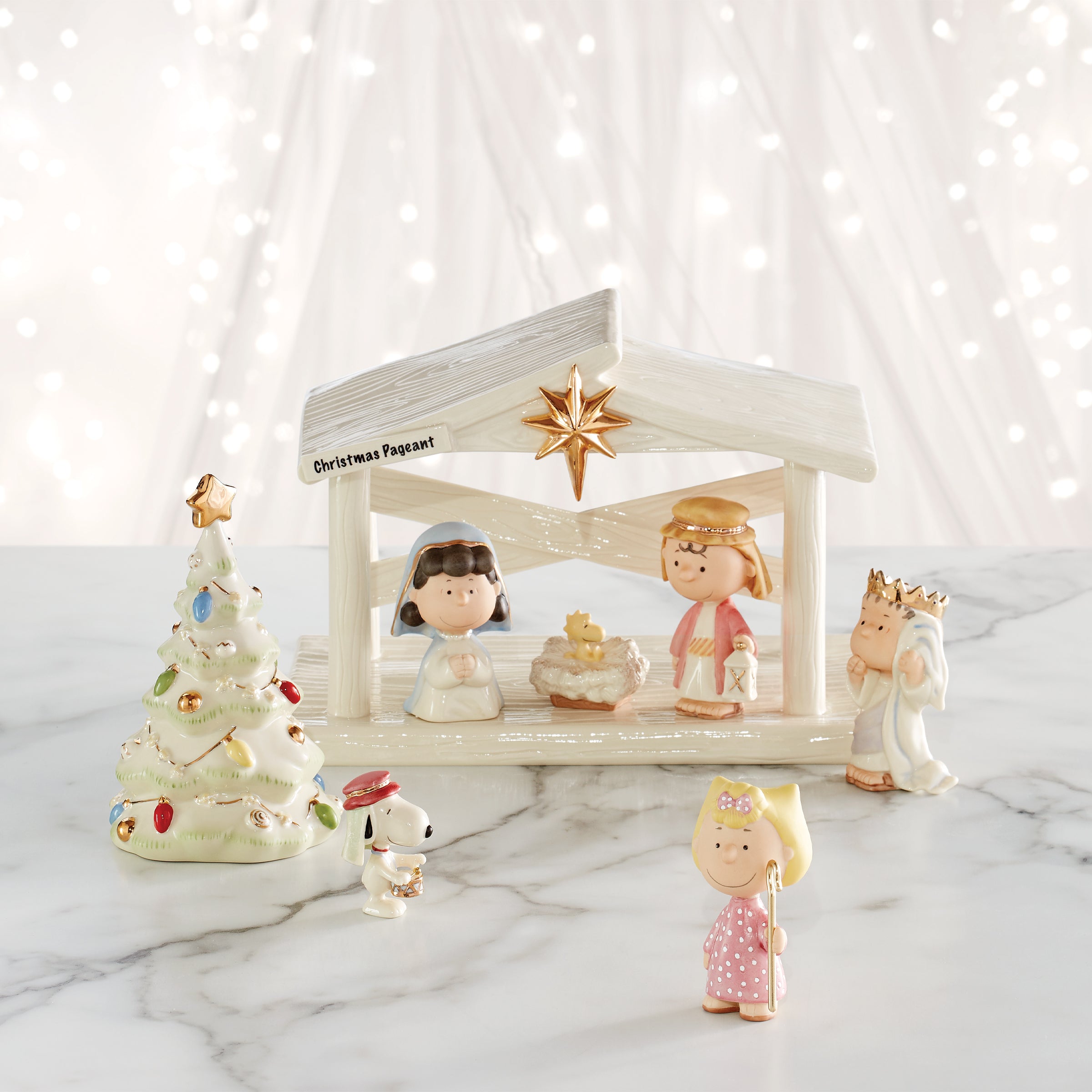 Porcelain Peanuts Nativity Set with Gold Accents | Christmas Creche