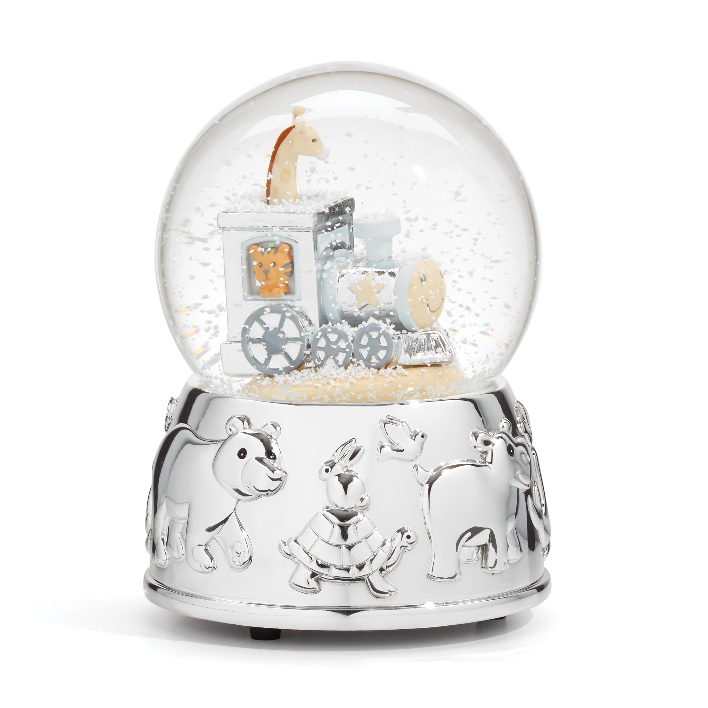 Silverplate Snowglobe with Animal Train | Nursery Decor Gift