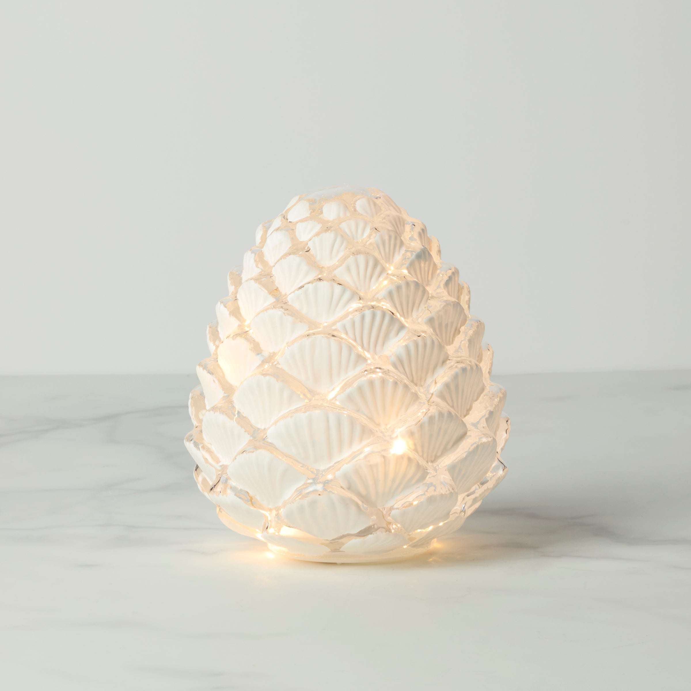 White Pinecone LED Light for Winter Decor | Frosted Glass Glow