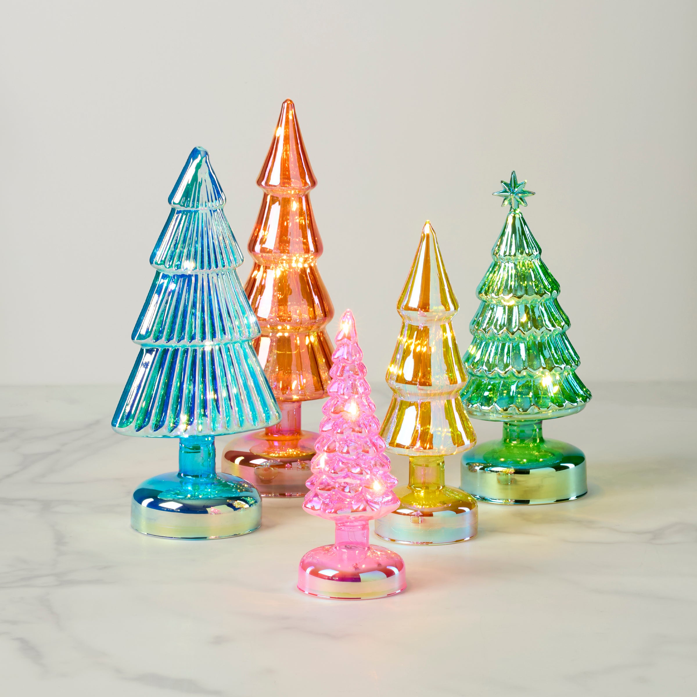 Colorful LED Holiday Trees 5-Piece Set for Mantel & Table Decor