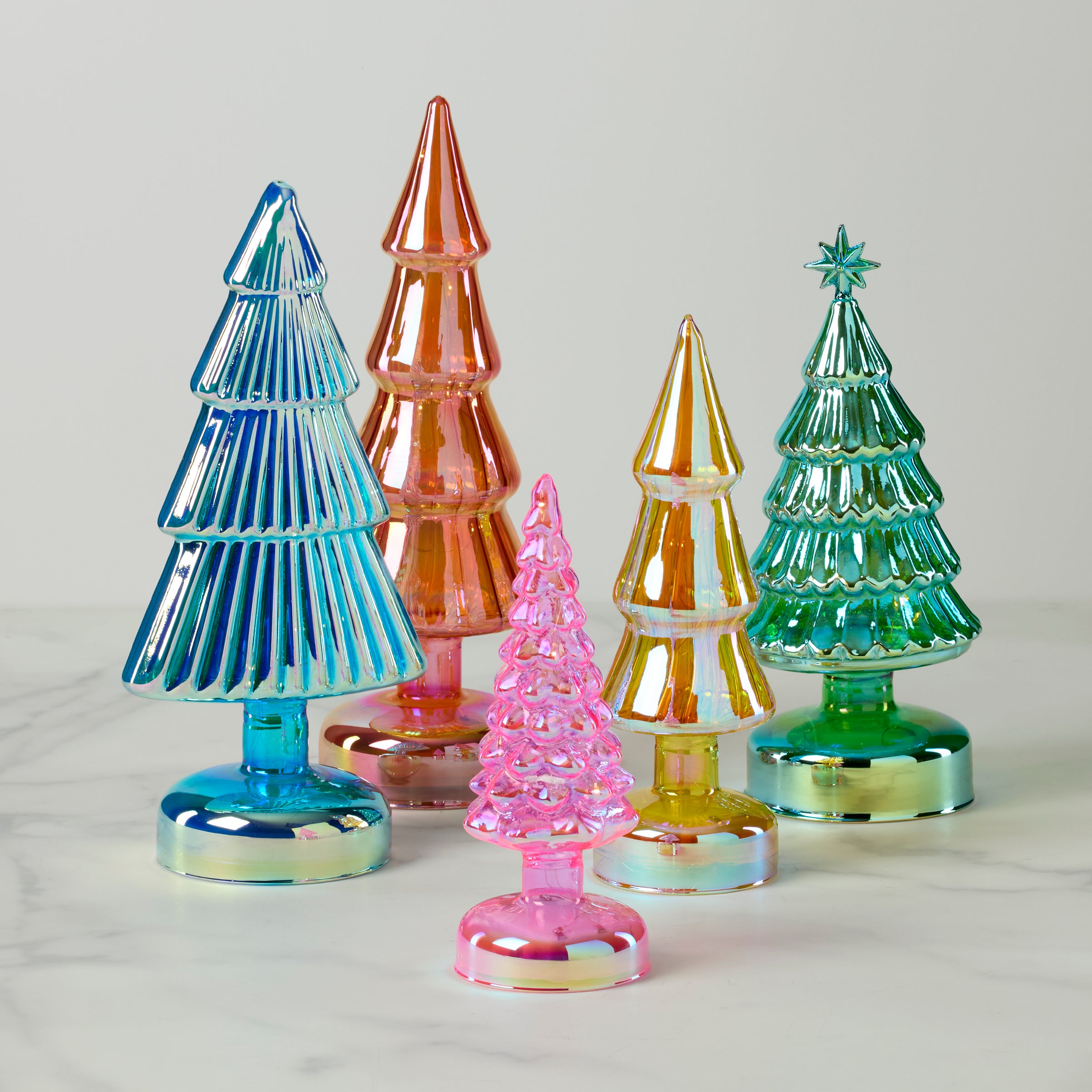 Colorful LED Holiday Trees 5-Piece Set for Mantel & Table Decor