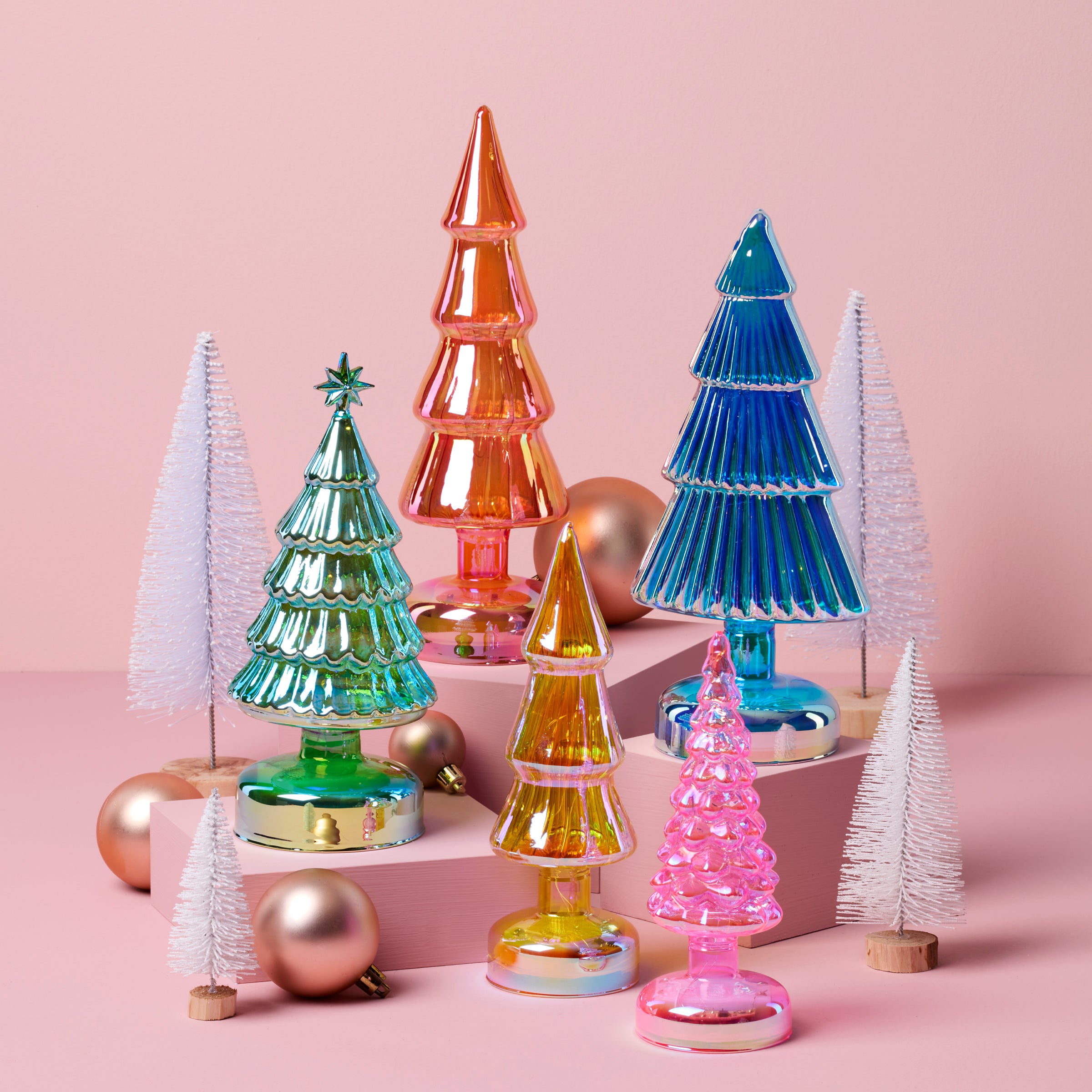 Colorful LED Holiday Trees 5-Piece Set for Mantel & Table Decor