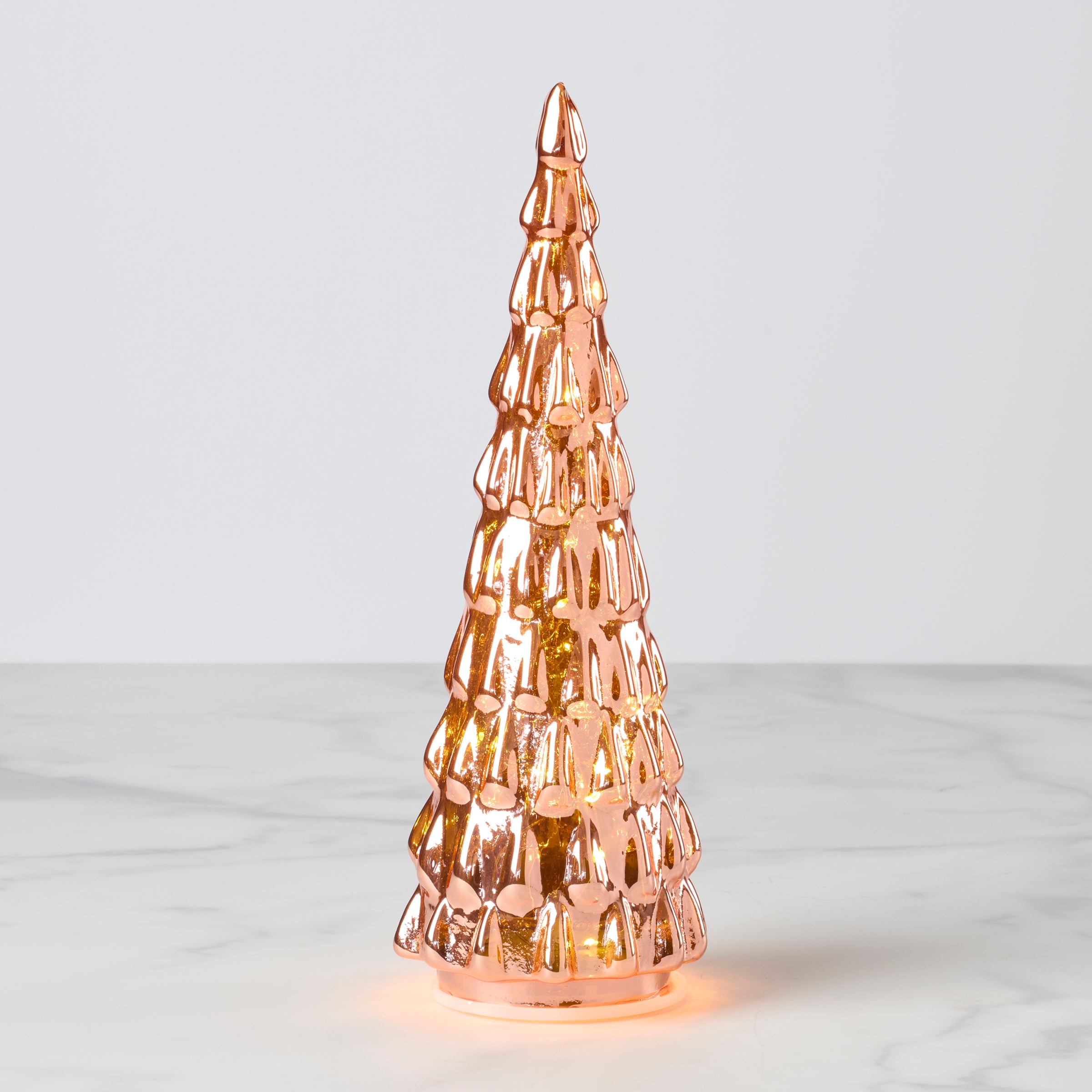LED Lit Amber Glass Christmas Tree for Holiday Decor | Festive Glow