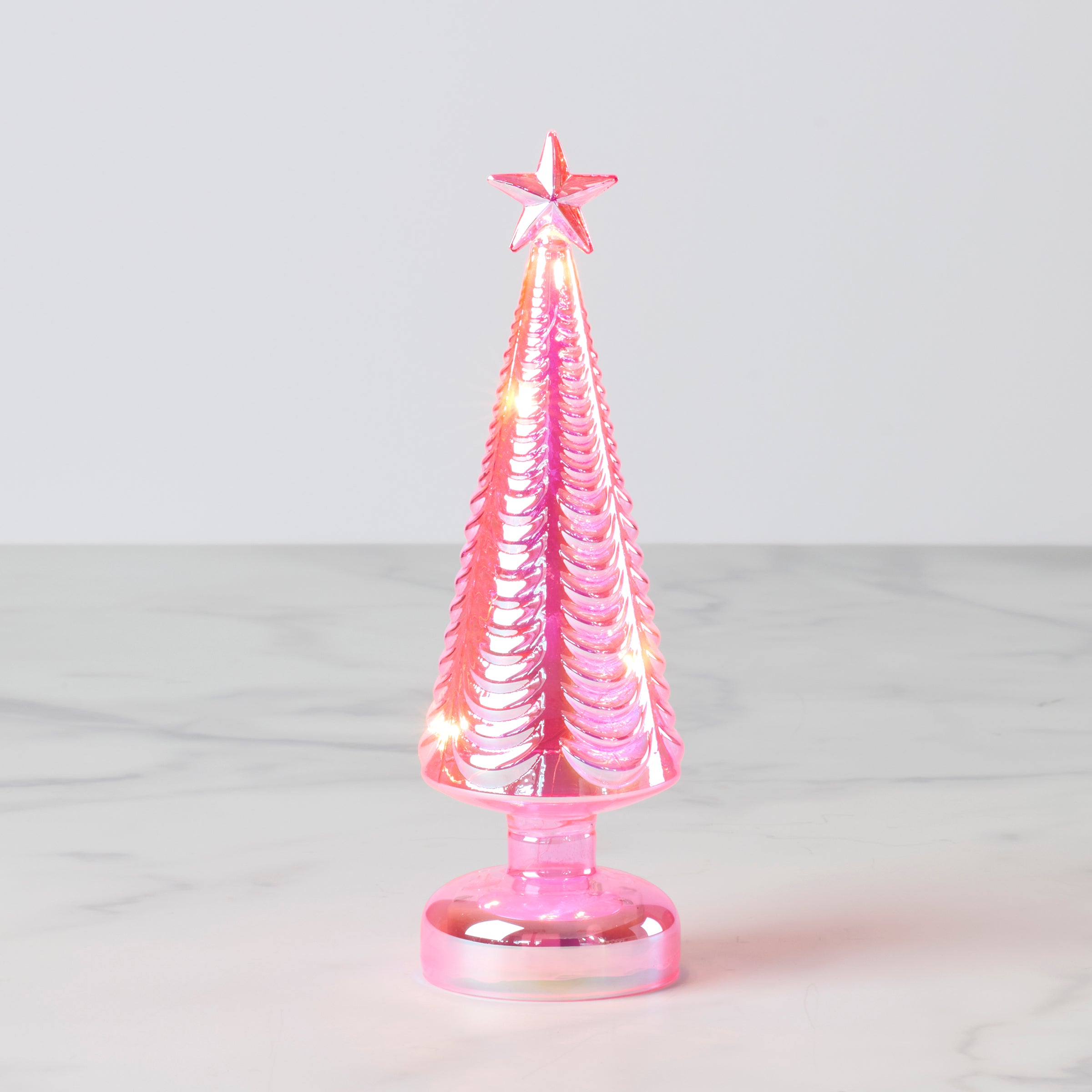 Pink LED Holiday Tree with Star Topper | Glass Decor