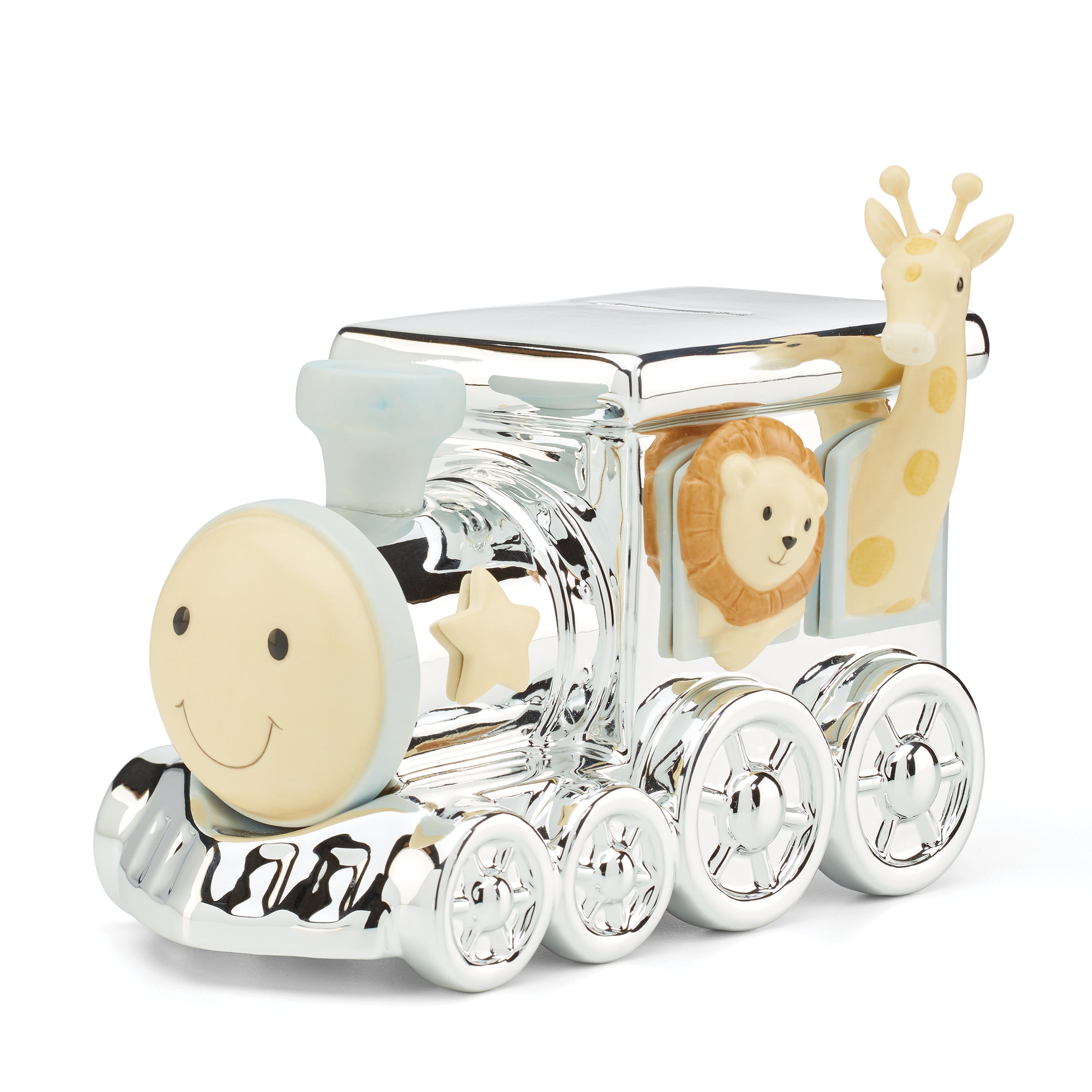 Silverplate Animal Train Bank for Nursery | Unisex Baby Gift
