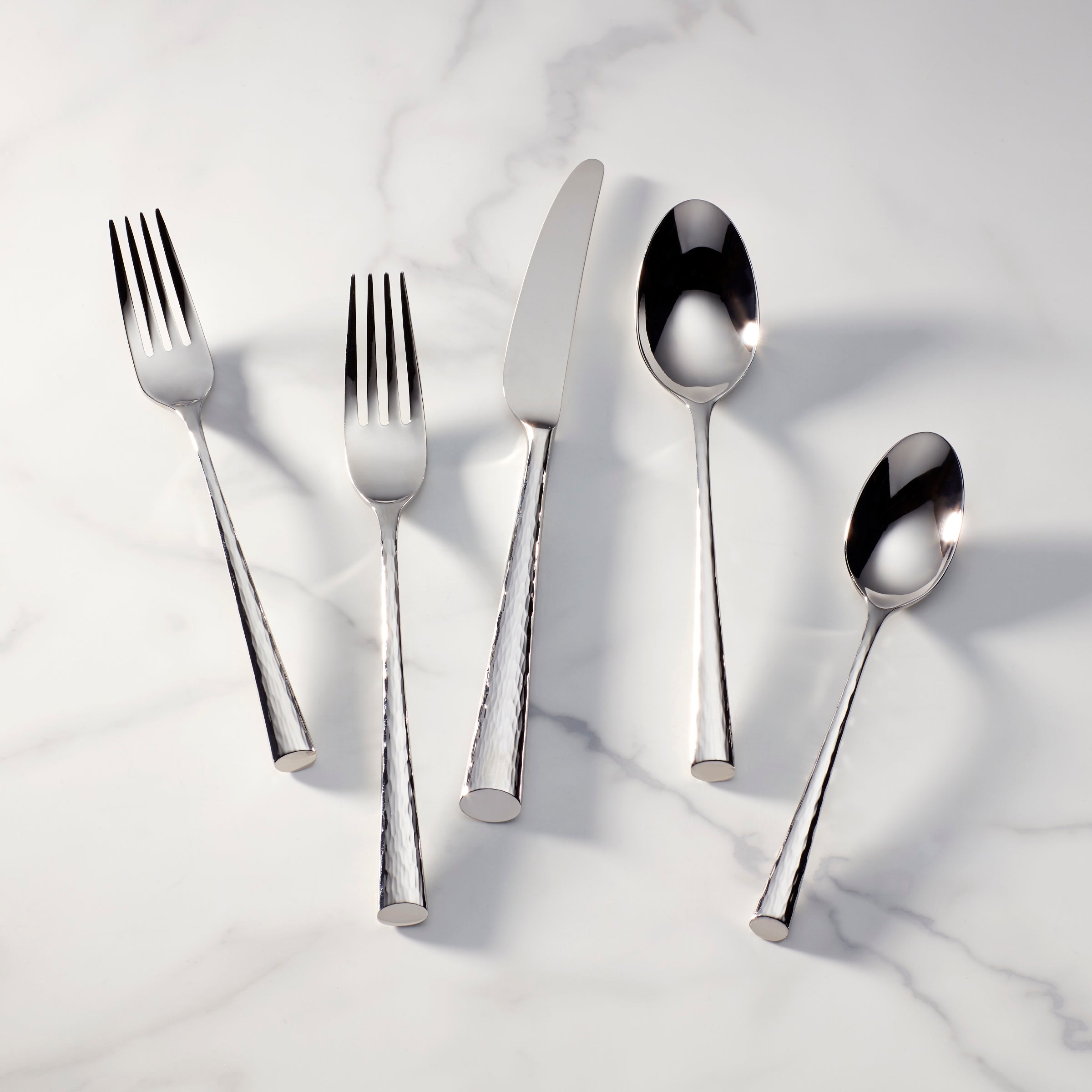Hammered Silver Flatware Set 5-Piece Place Setting | Imperial Caviar