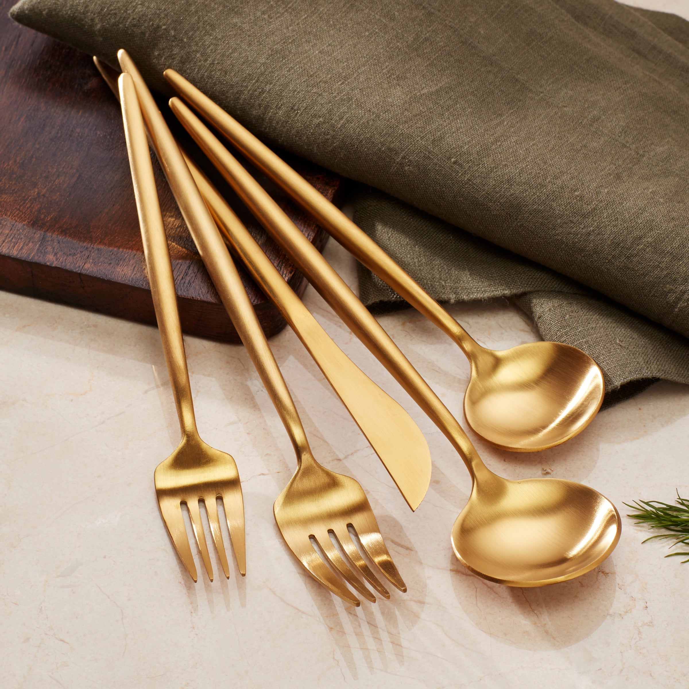 Gold Satin Flatware Set 45-Piece for Dining | Zephyr by Skandia