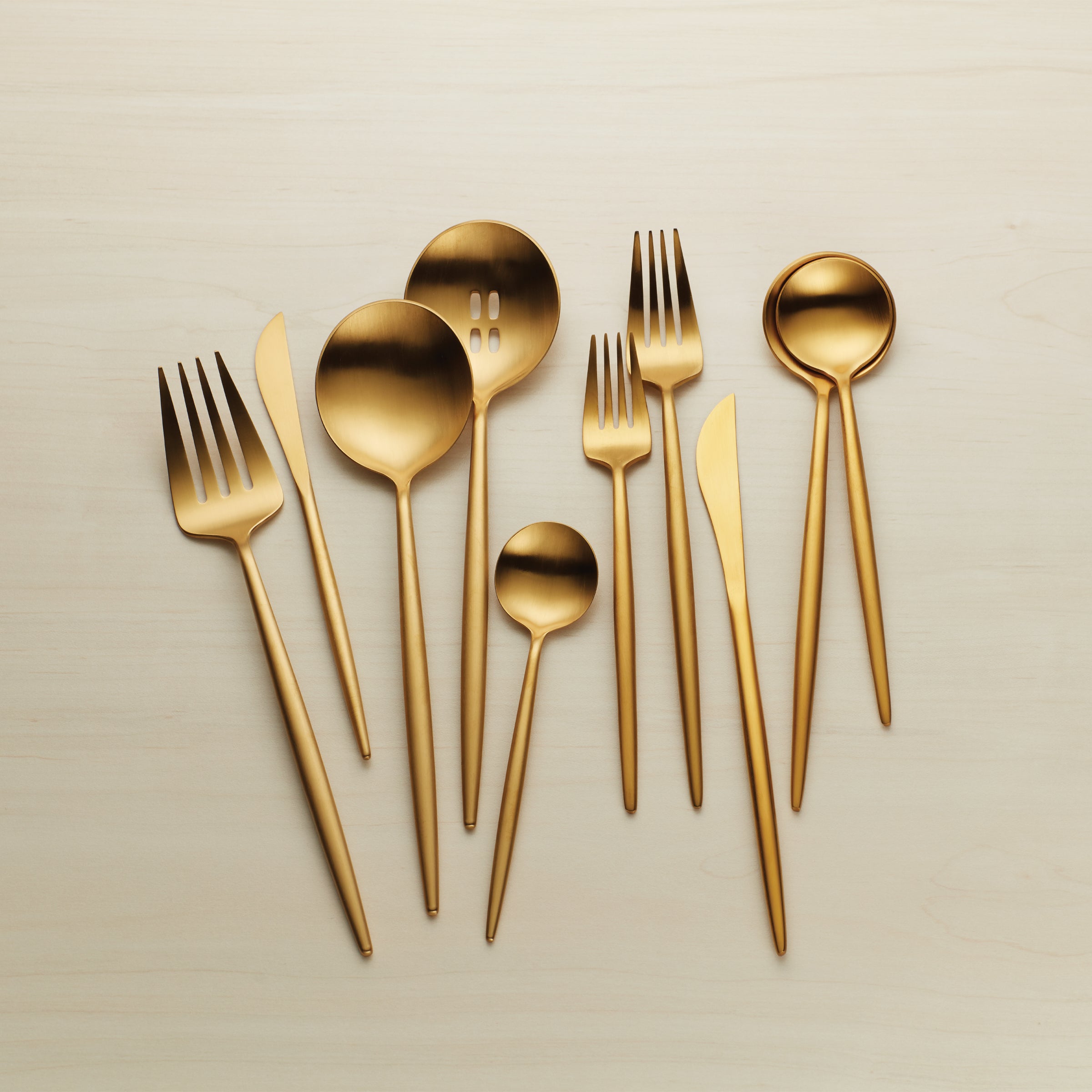 Gold Satin Flatware Set 45-Piece for Dining | Zephyr by Skandia