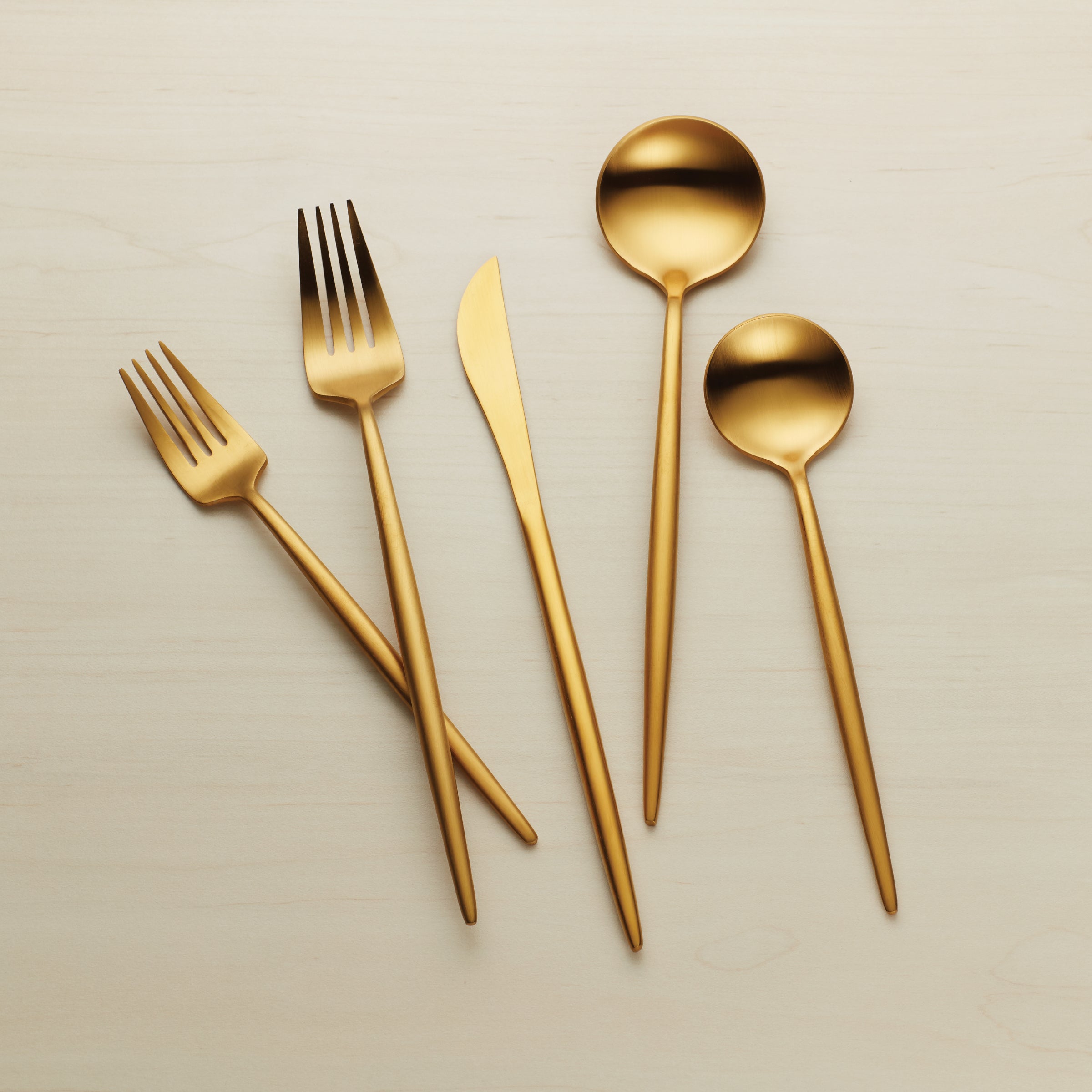 Gold Satin Flatware Set 45-Piece for Dining | Zephyr by Skandia