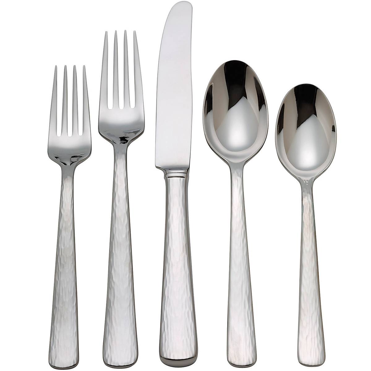 5-Piece Stainless Steel Flatware Set with Hammered Texture | Silver Echo