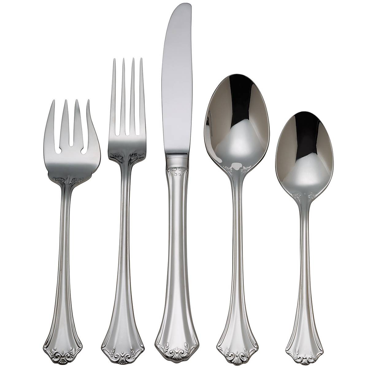 French Stainless Steel 5-Piece Flatware Set | Scroll Design