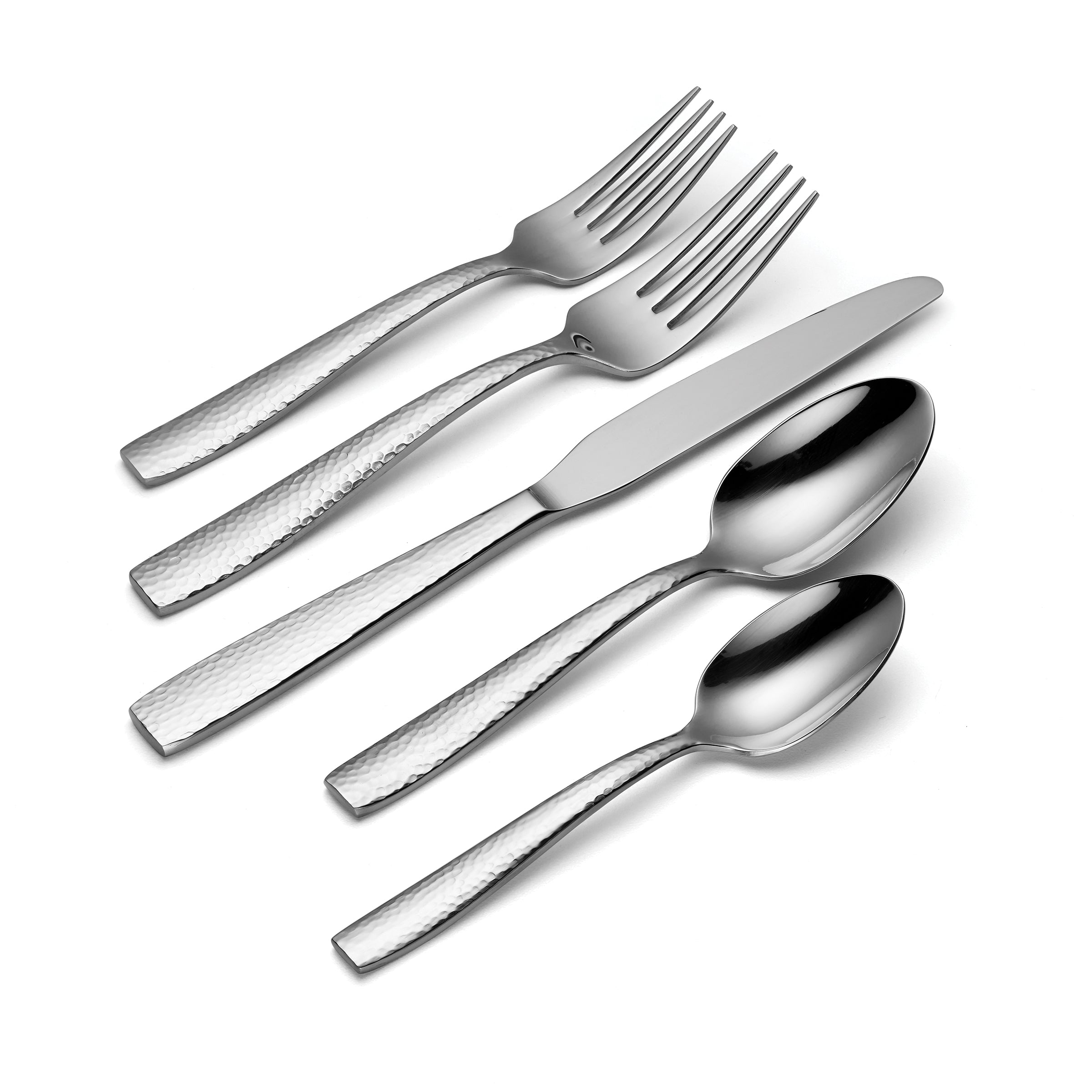 50 Piece Flatware Set with Hammered Handles & Polished Finish | Illuma