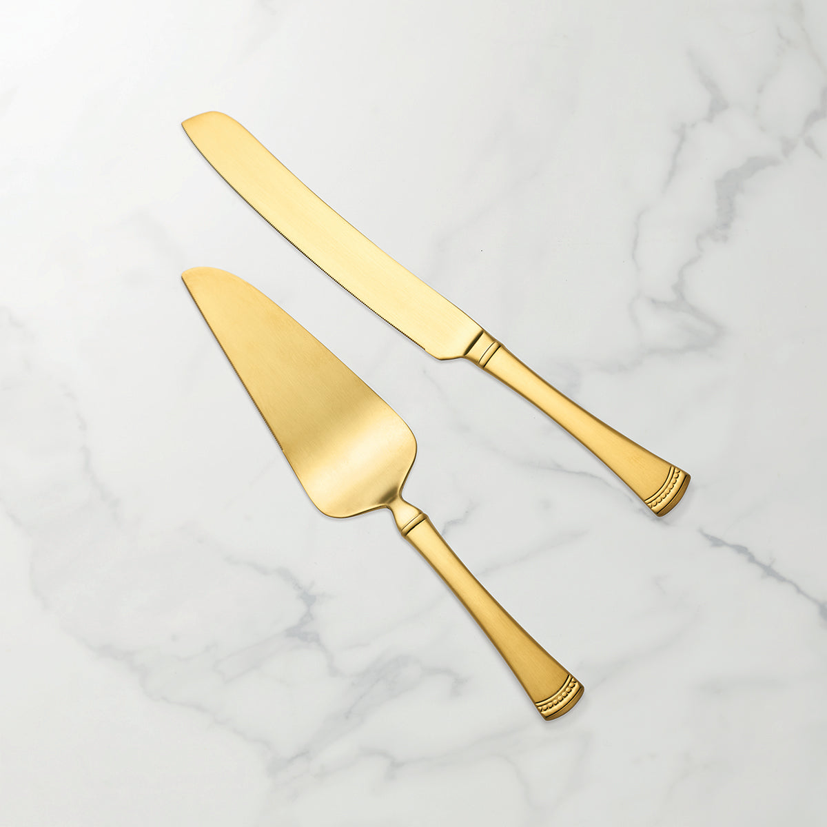 Gold Satin 2-Piece Dessert Set with Flared Handles | Portola