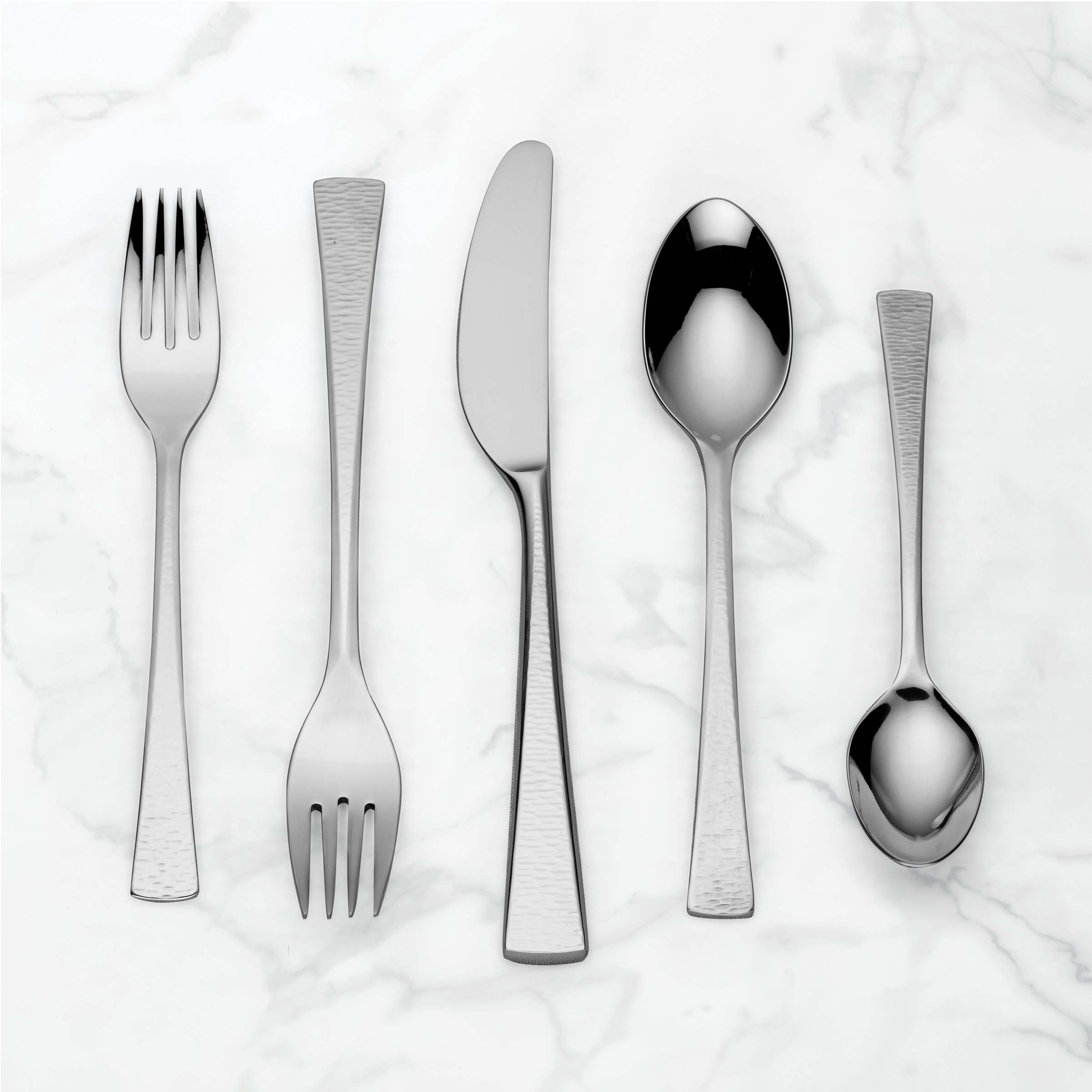 65-Piece Stainless Steel Flatware Set with Hammered Handles | Biscayne
