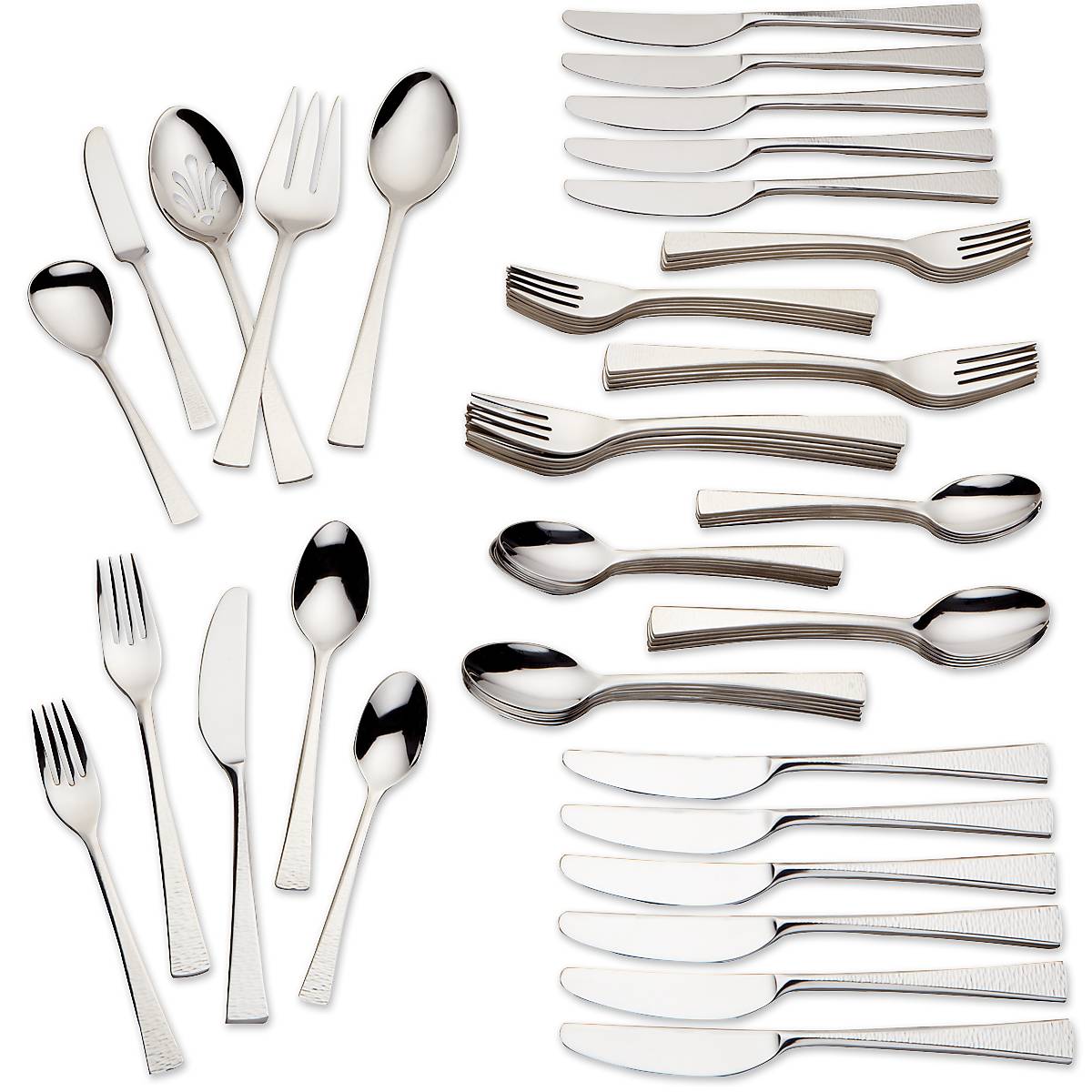 65-Piece Stainless Steel Flatware Set with Hammered Handles | Biscayne