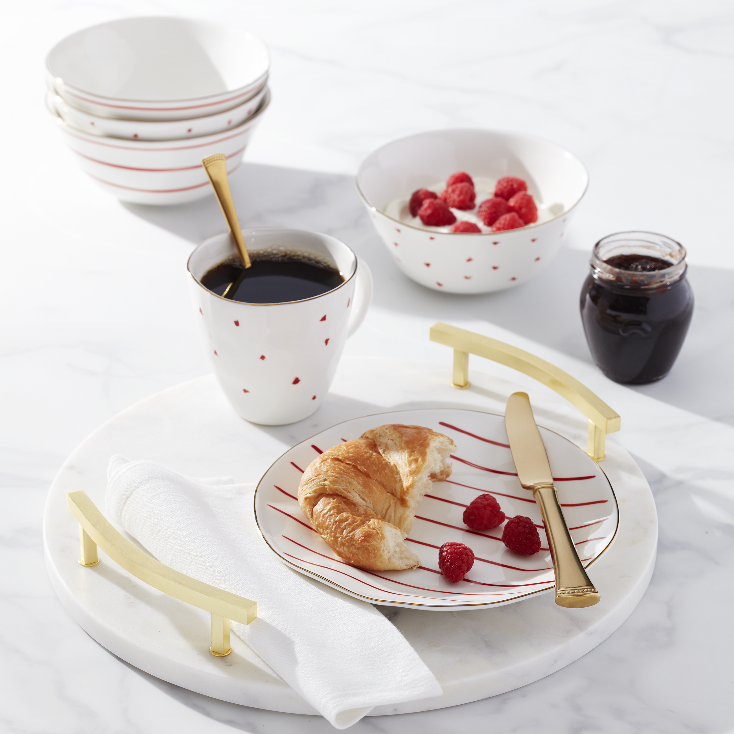 Gold-Banded Dessert Plates Set of 4 for Coffee Cake & Cookies | Garnet Bay