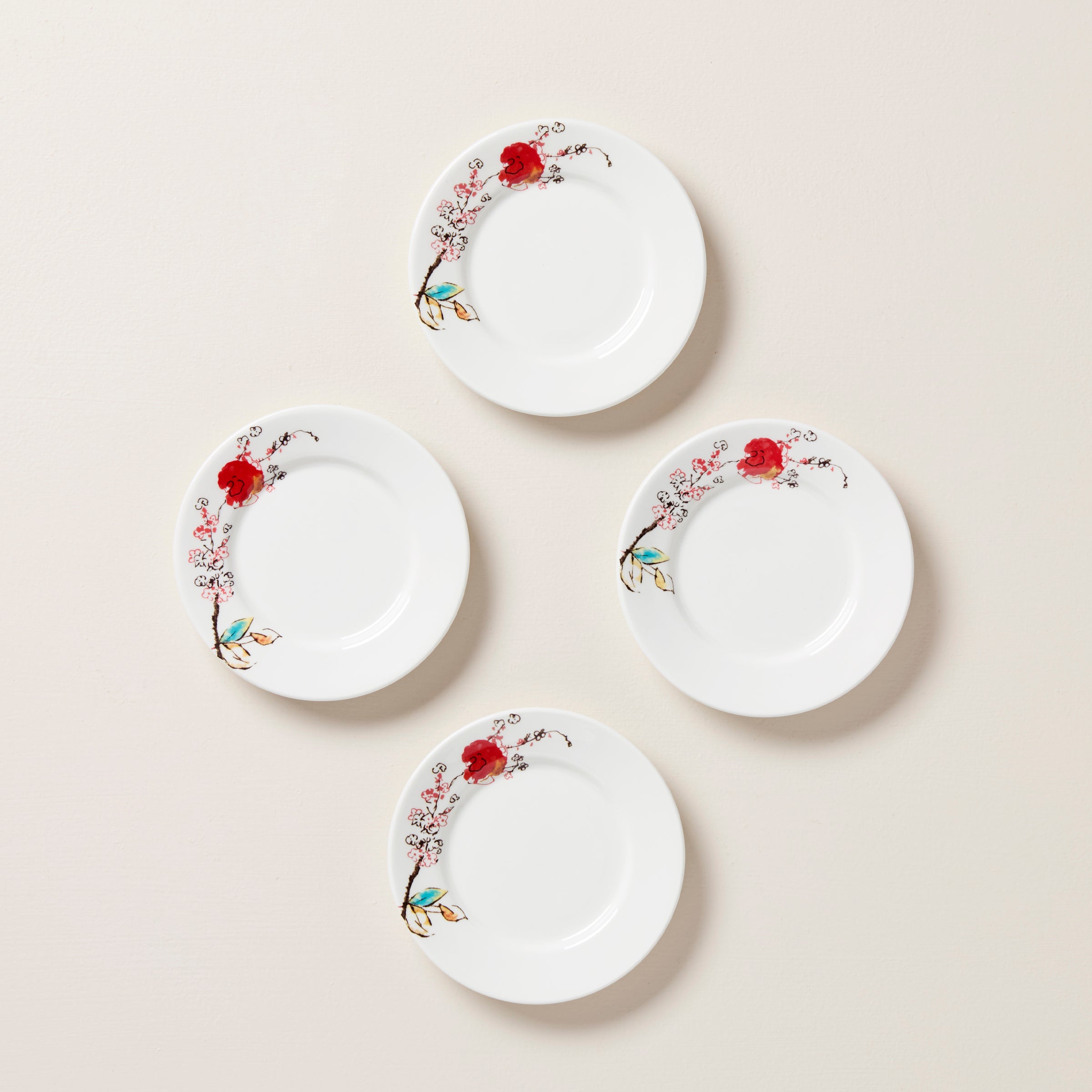 Porcelain Party Plates Set of 4 with Floral & Bird Design | Chirp Saucers