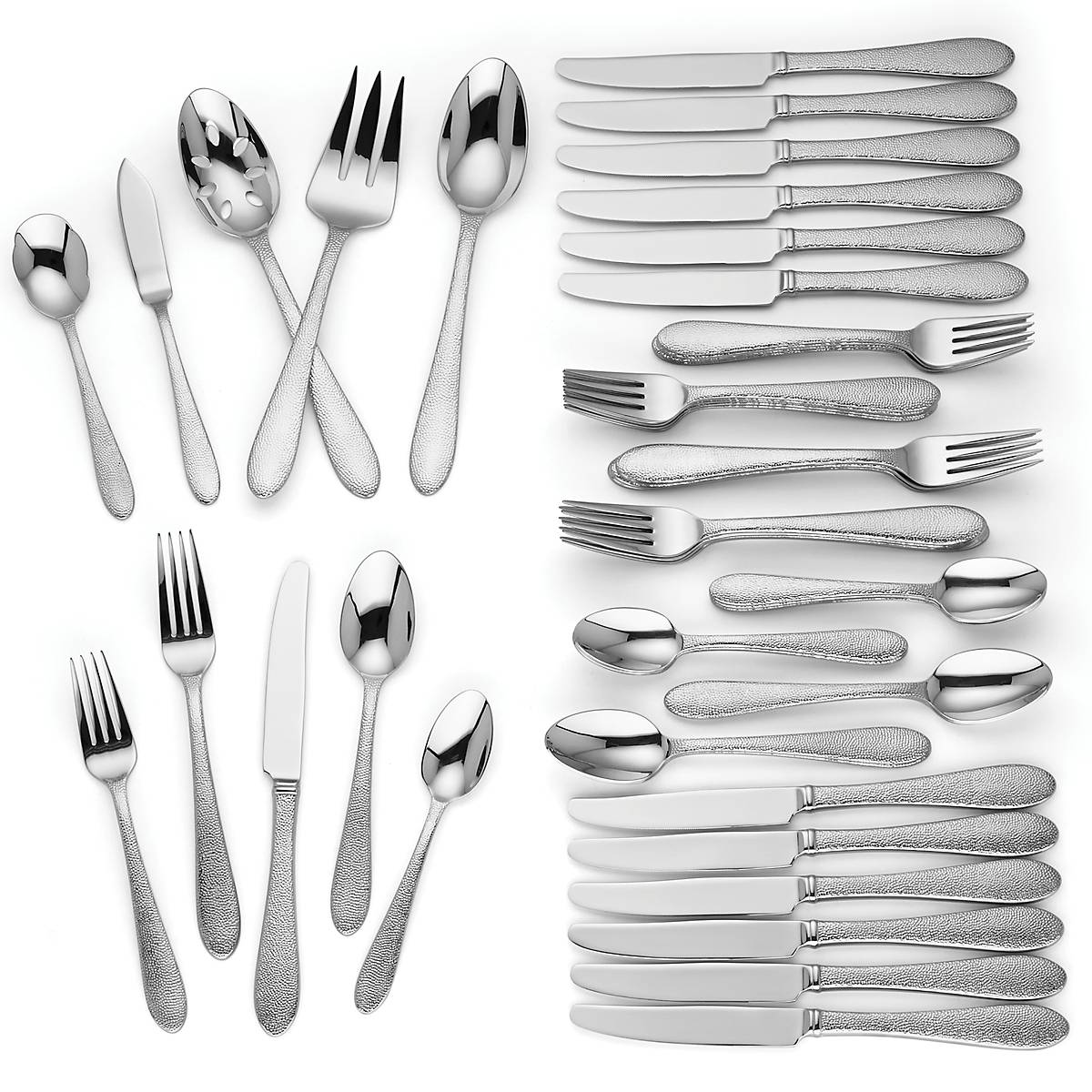 65-Piece Stainless Steel Flatware Set with Hammered Texture | Haveson