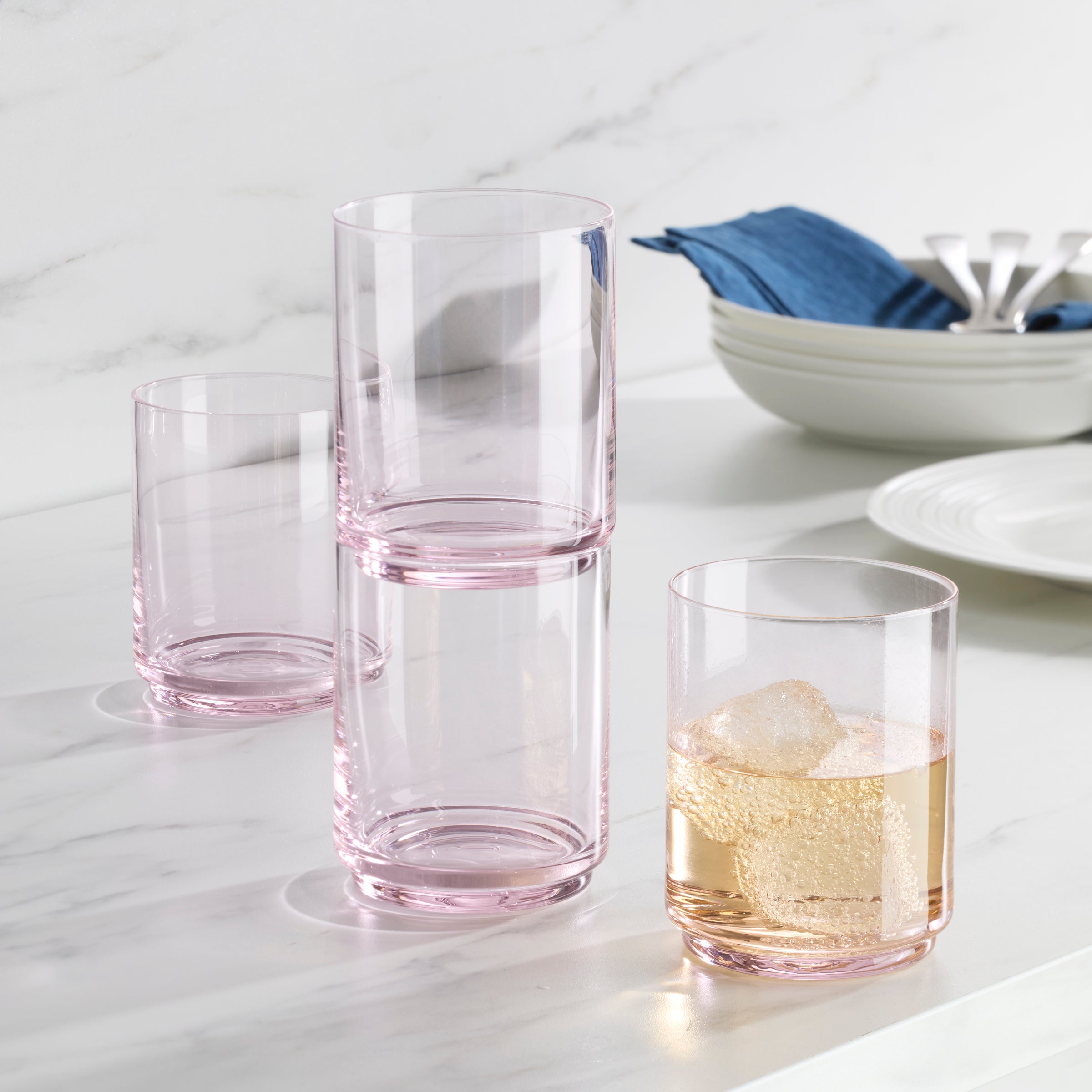Stackable Blush Tall Glasses for Iced Drinks & Cocktails | Tuscany Set of 4