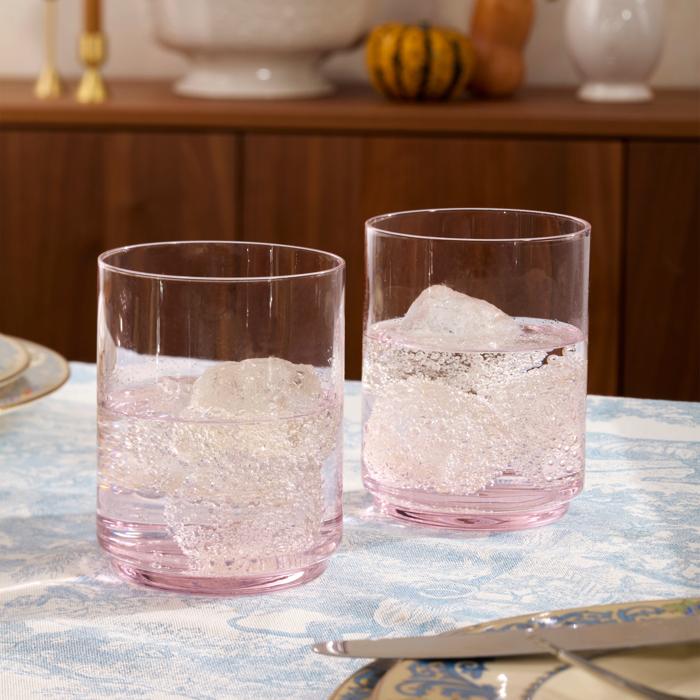 Stackable Blush Tall Glasses for Iced Drinks & Cocktails | Tuscany Set of 4