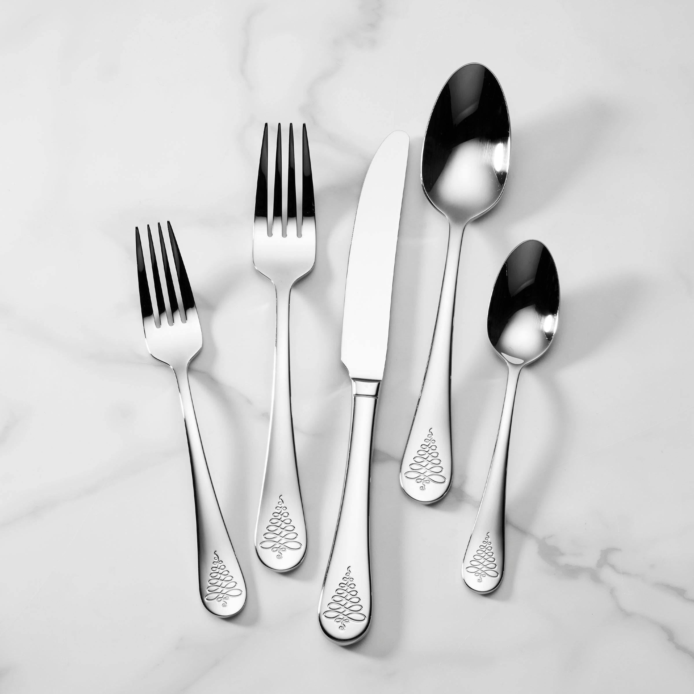 65-Piece Flatware Set with Evergreen Tree Design | Noella