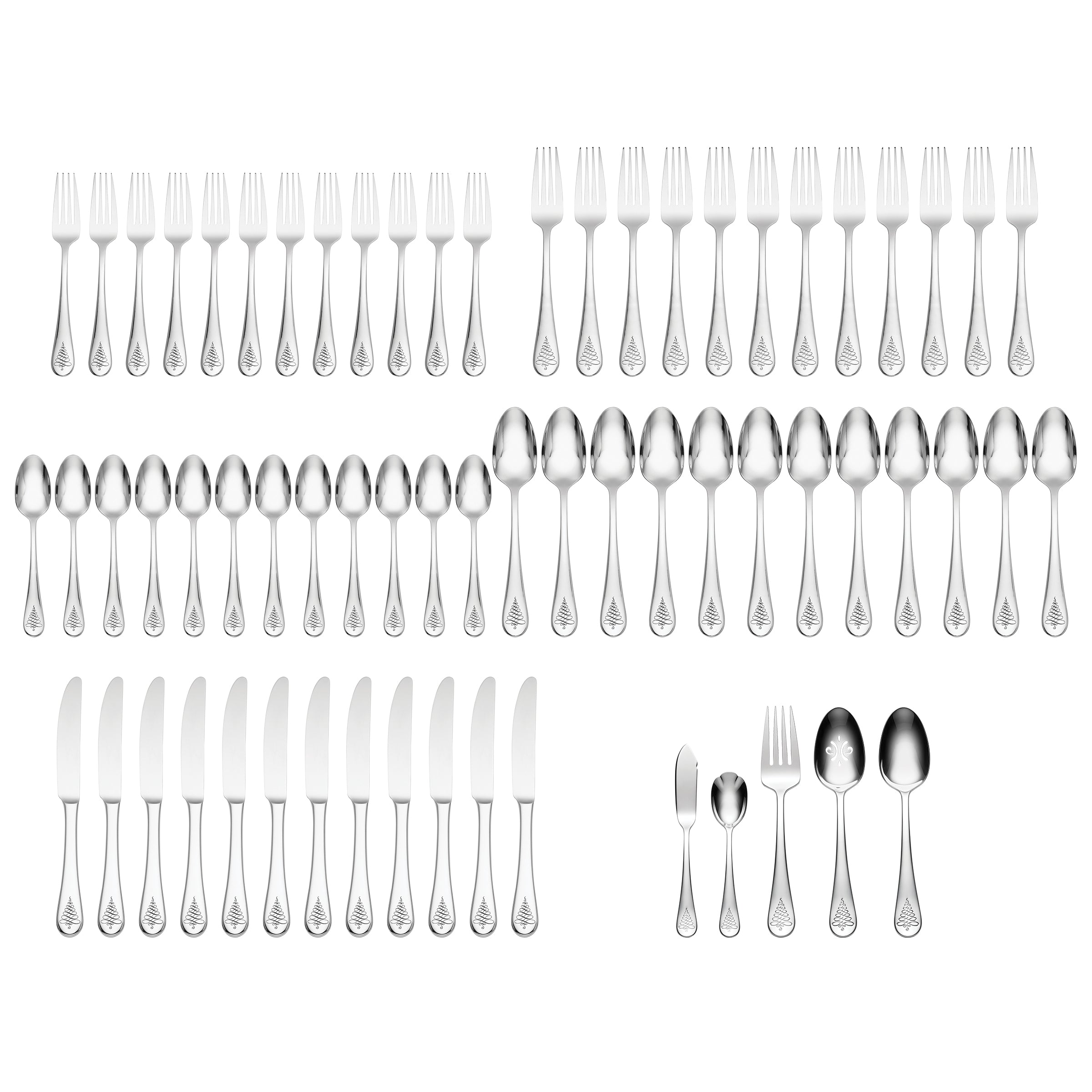 65-Piece Flatware Set with Evergreen Tree Design | Noella