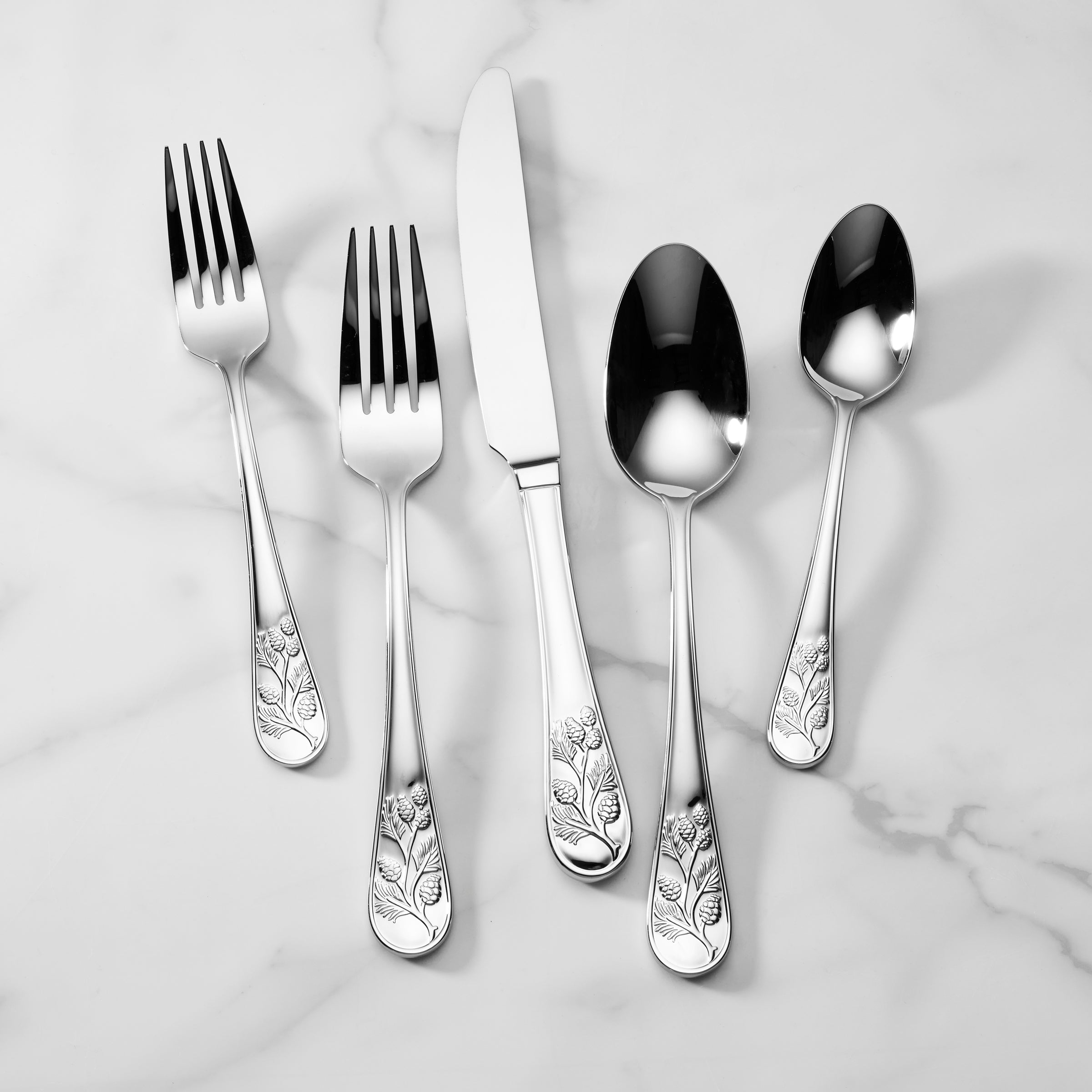 65-Piece Flatware Set with Textured Handles & Nature Motif | Chestnut Ridge