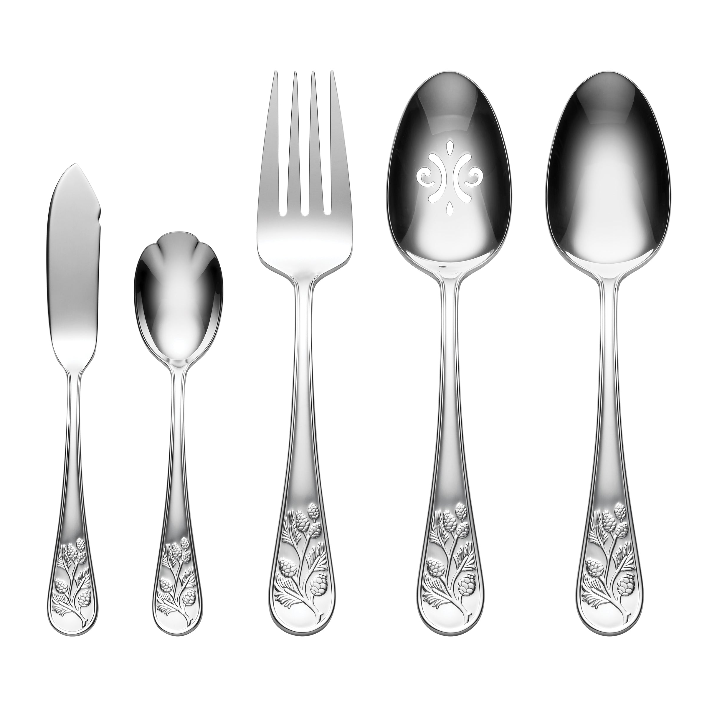 65-Piece Flatware Set with Textured Handles & Nature Motif | Chestnut Ridge