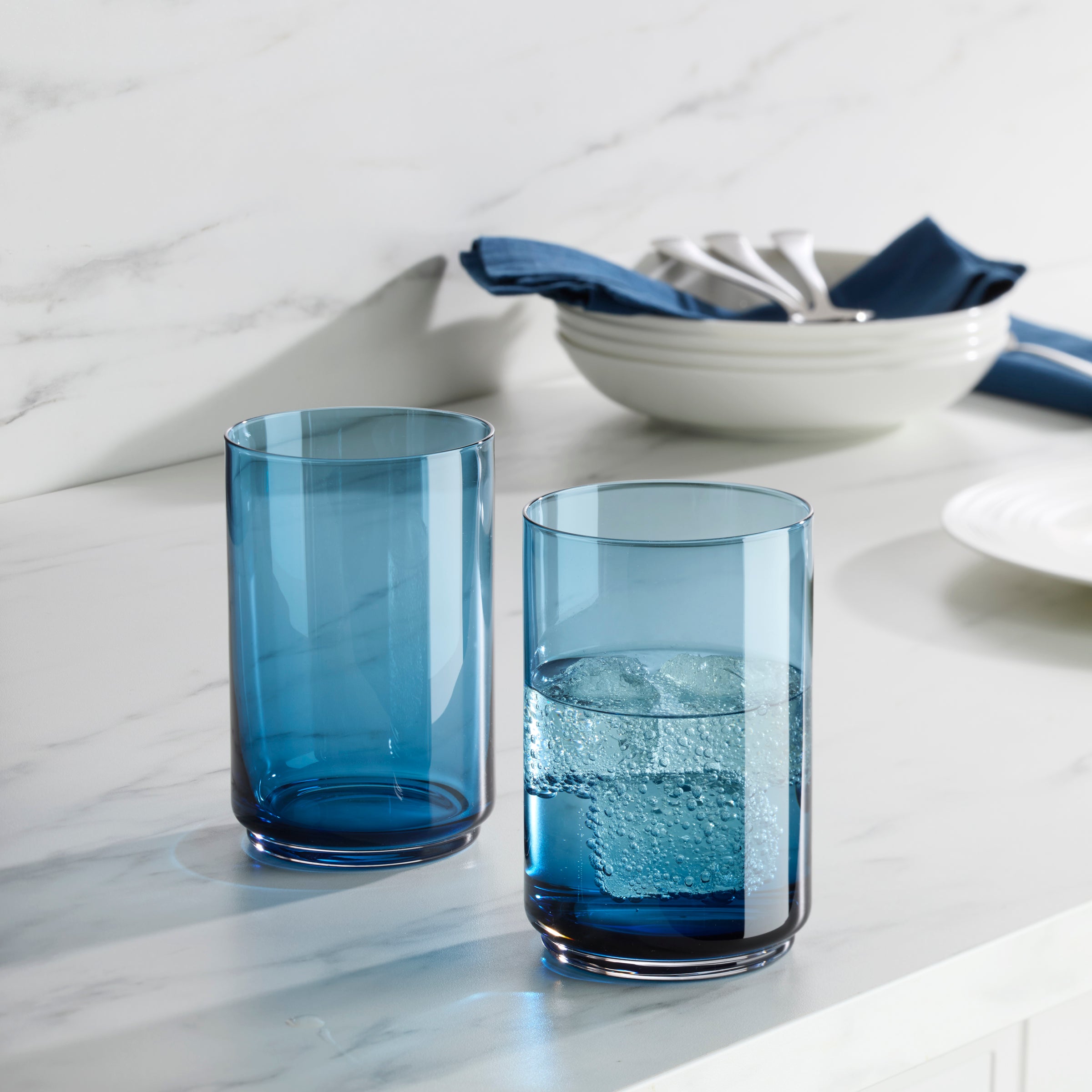 Stackable Blue Cooler Glasses for Iced Drinks | Tuscany Set of 4