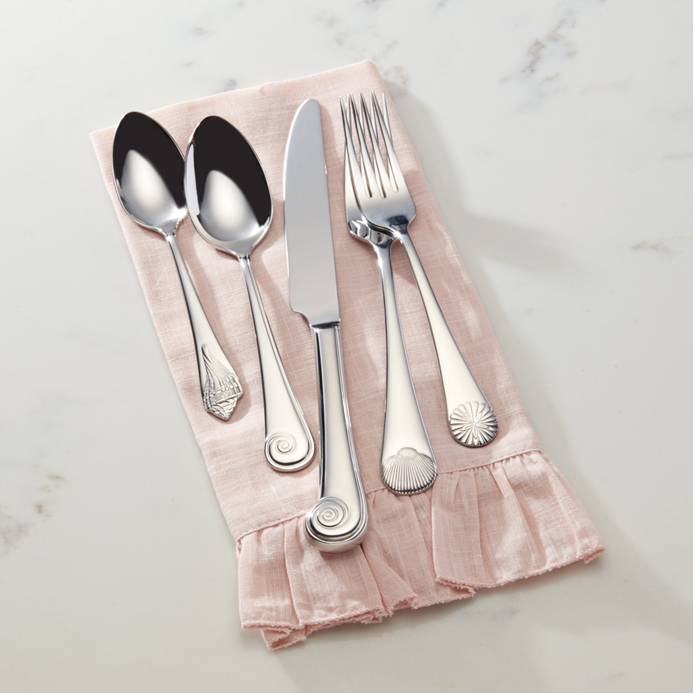 Seashell Design Stainless Steel Flatware Set | 5-Piece Place Setting