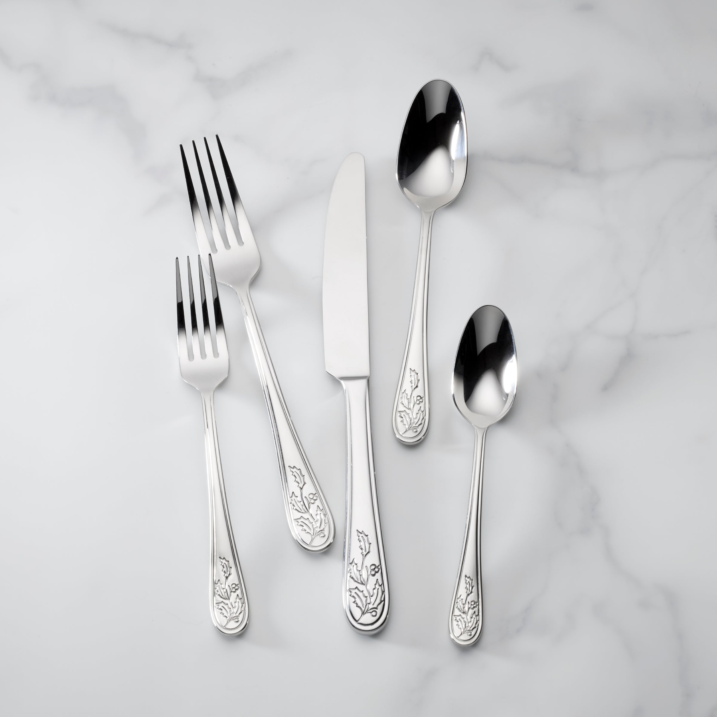 Holiday Flatware Set 65-Piece with Holly & Berry Design