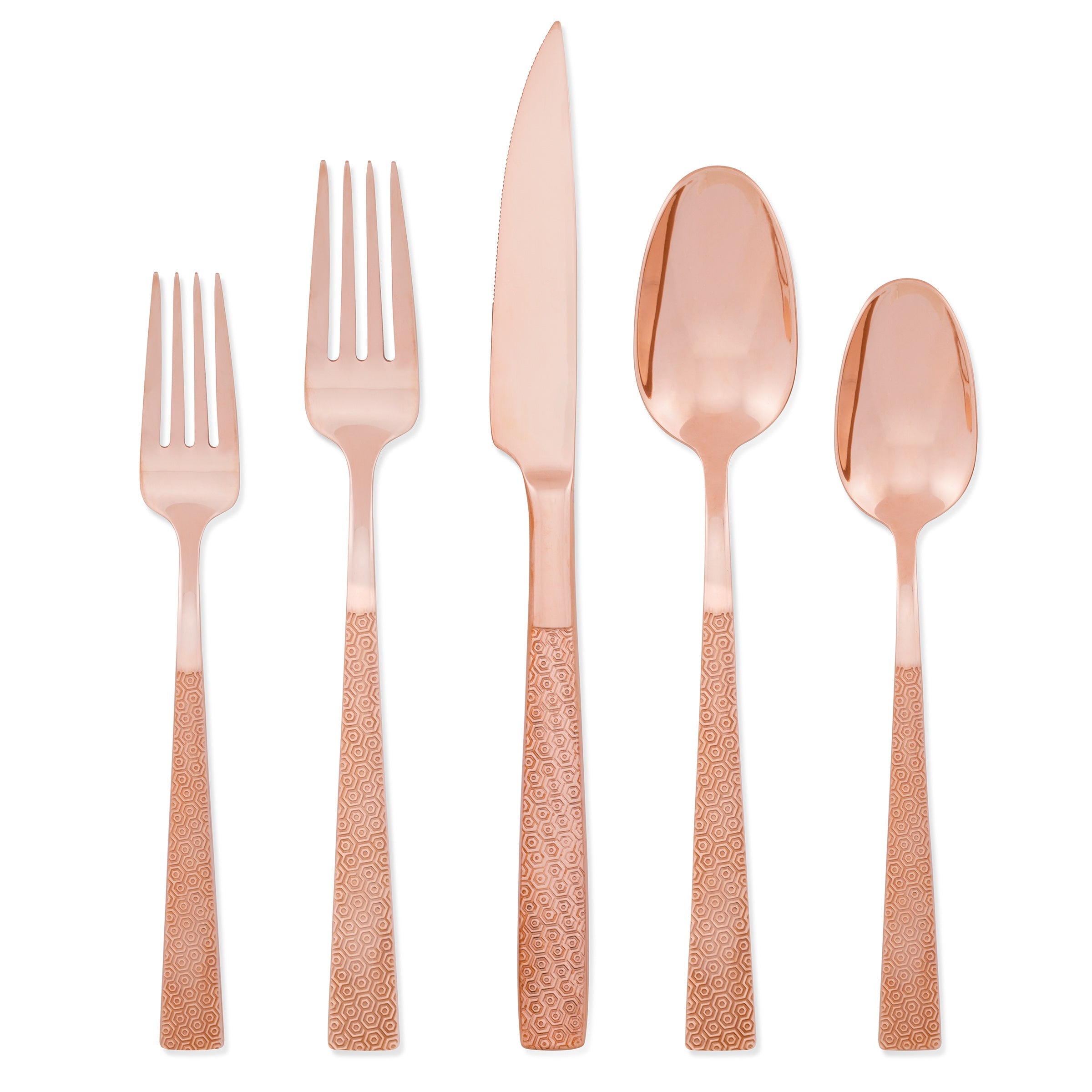 Rose Gold Flatware Set 20-Piece with Honeycomb Etching | Argent Orfevres