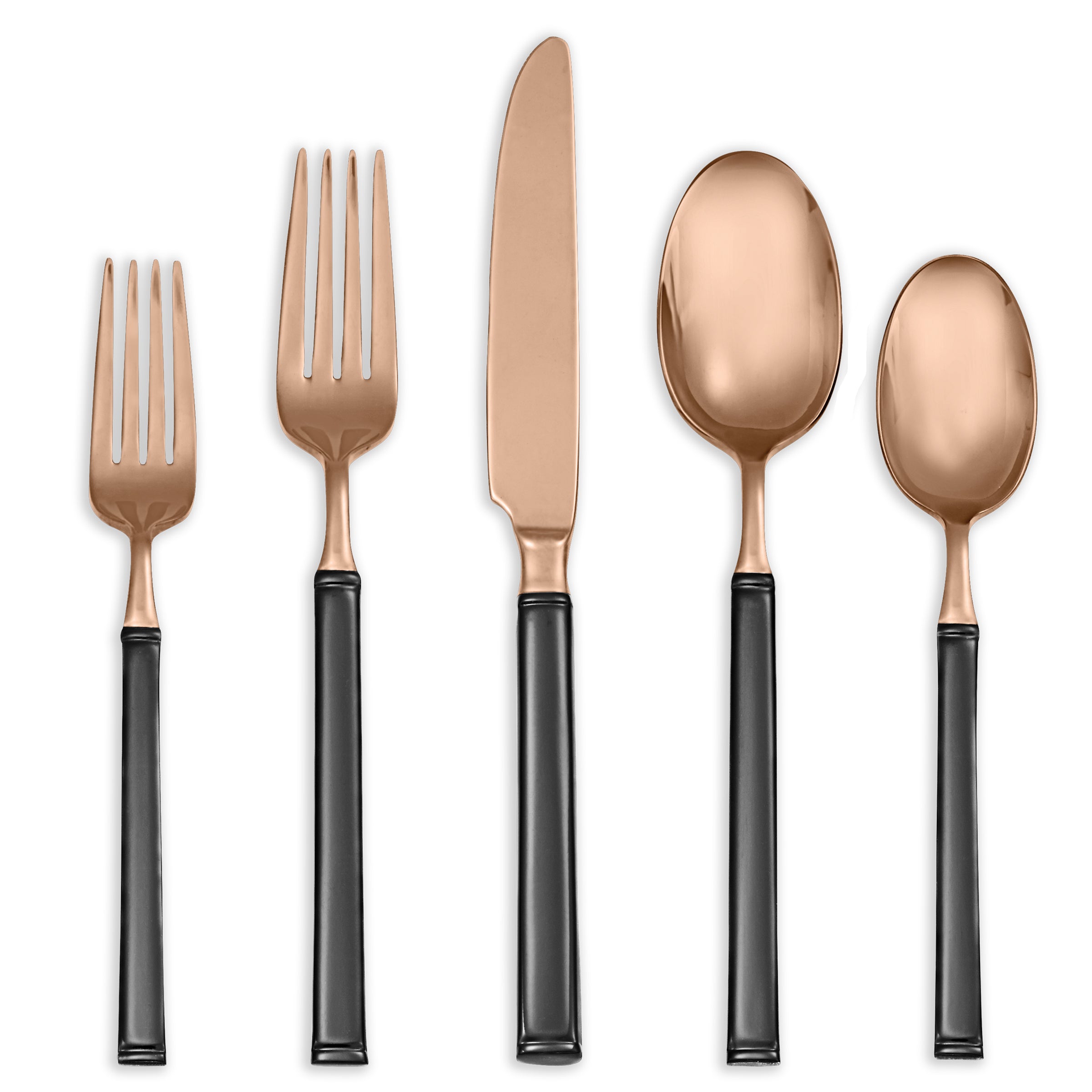 Copper & Black Enamel Flatware Set - 5 Piece Place Setting | Doric