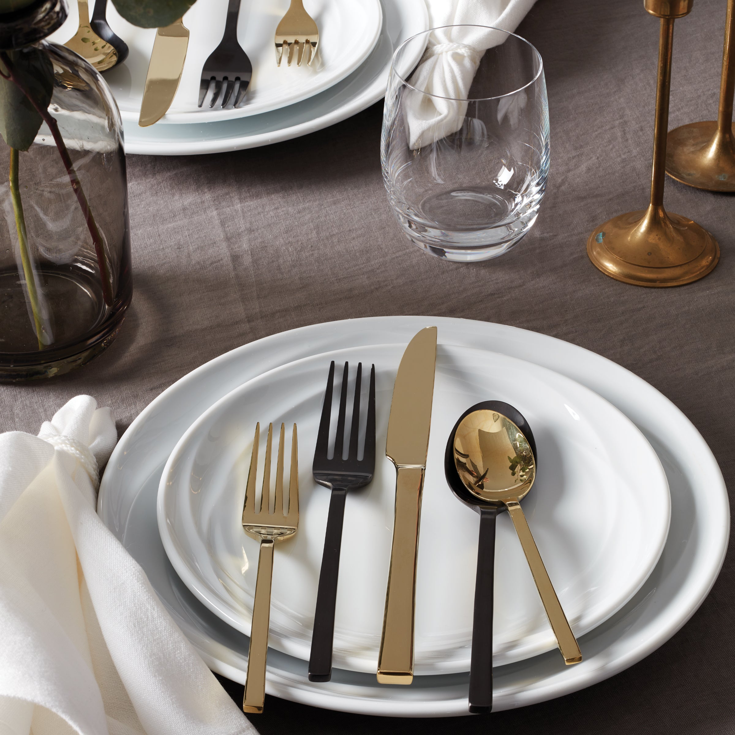 40-Piece Flatware Set in Black & Champagne | Allay