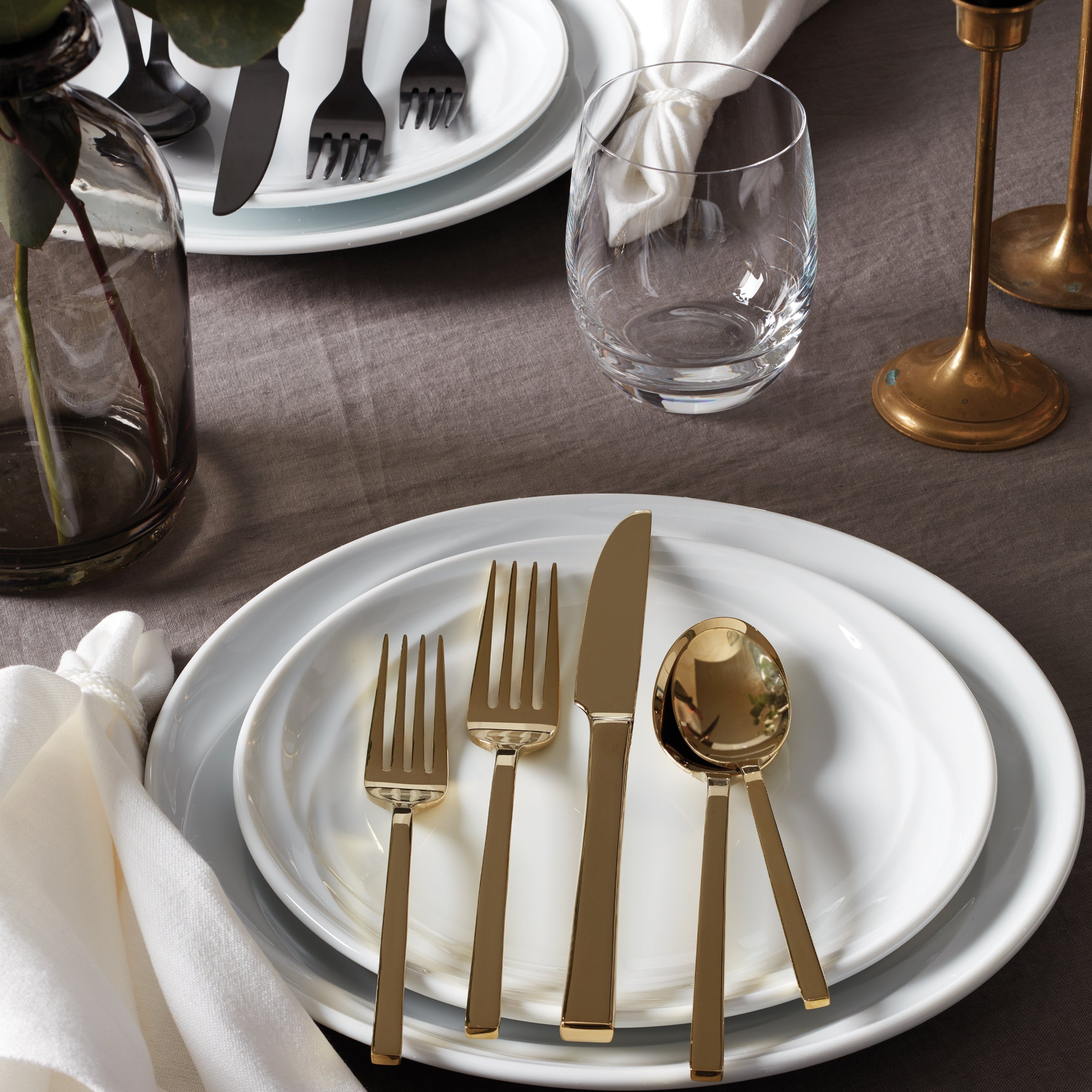 40-Piece Flatware Set in Black & Champagne | Allay