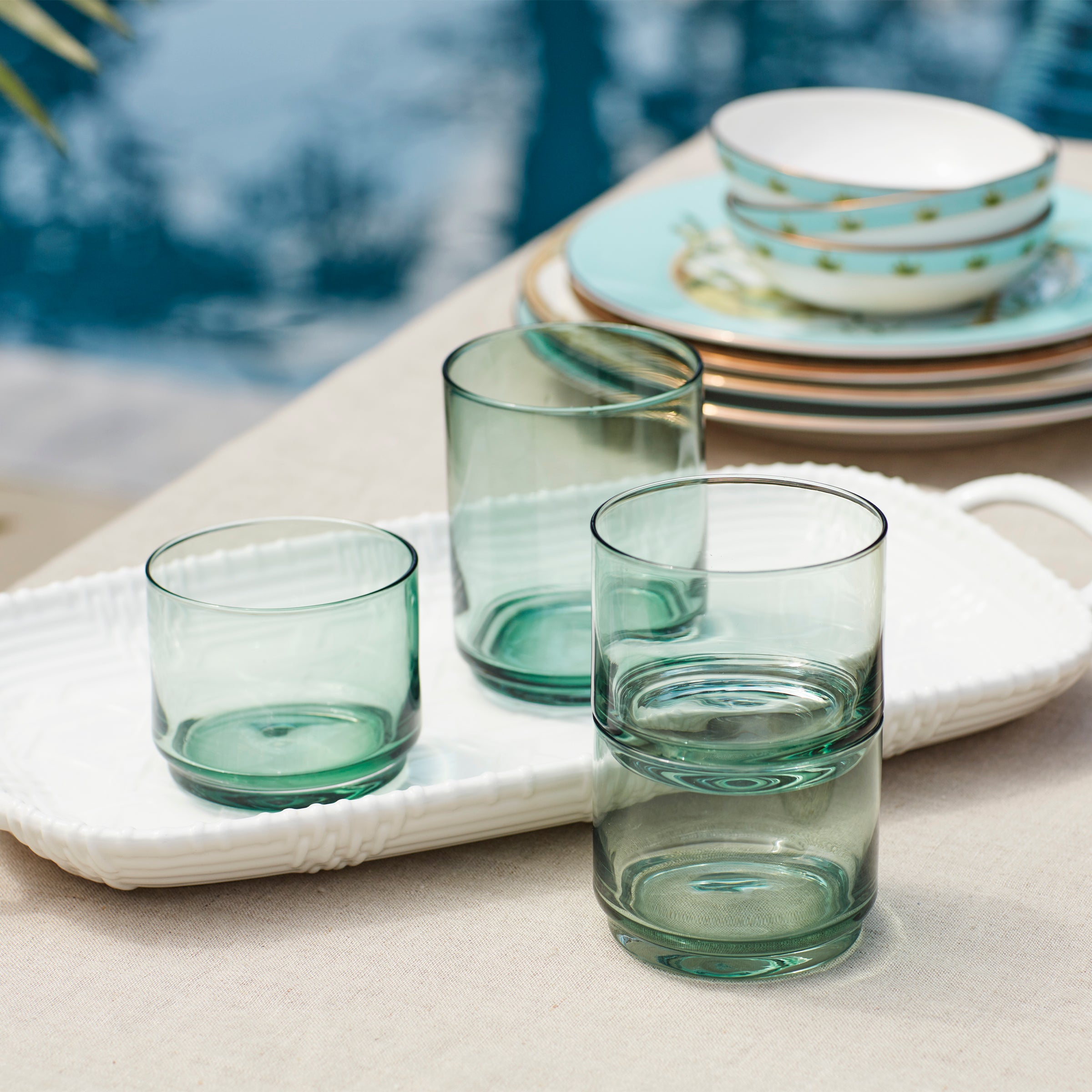 Stackable Green Tall Drinking Glasses - Set of 4 | Tuscany Classics