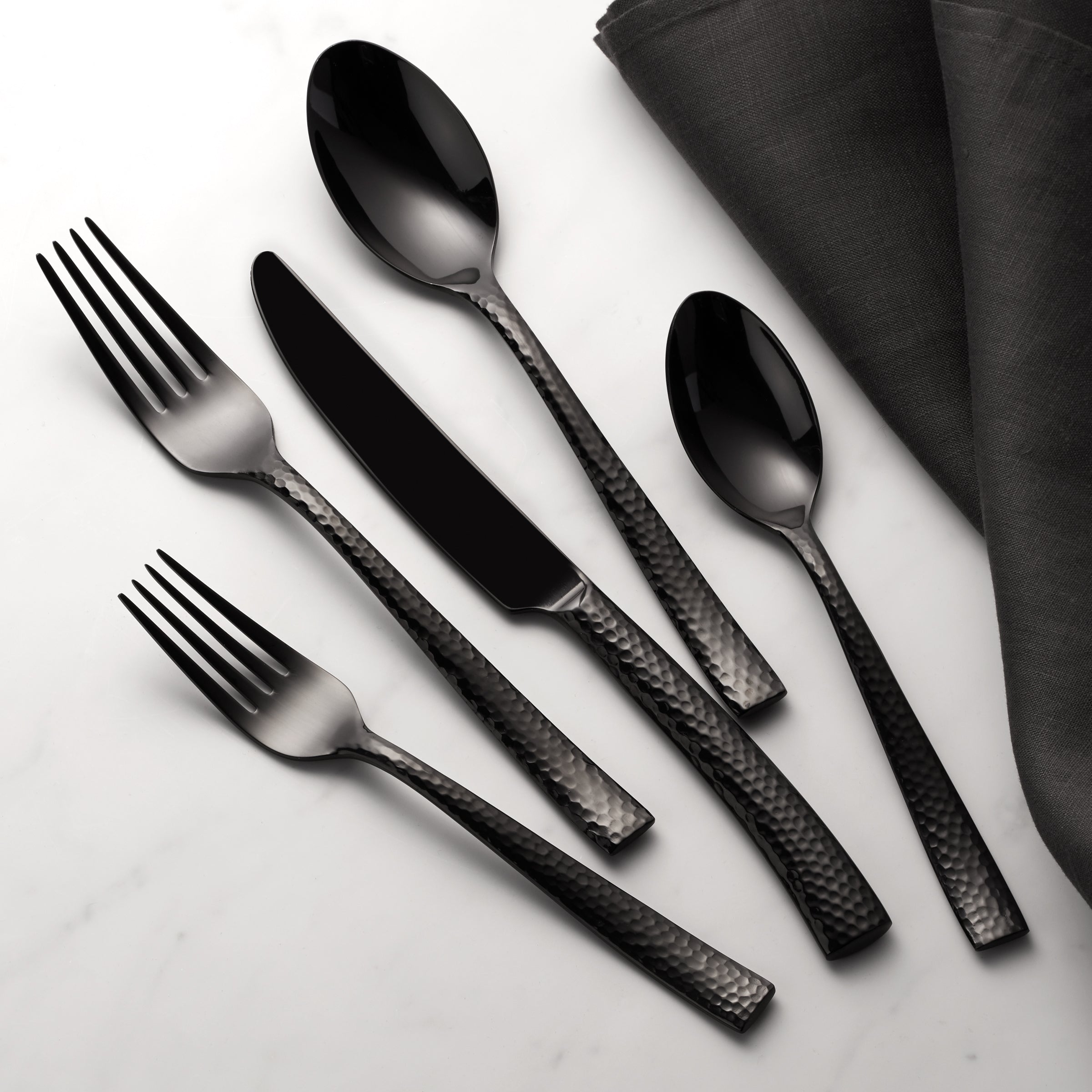 Hammered Gunmetal Flatware Set 20-Piece | Paris Titanium