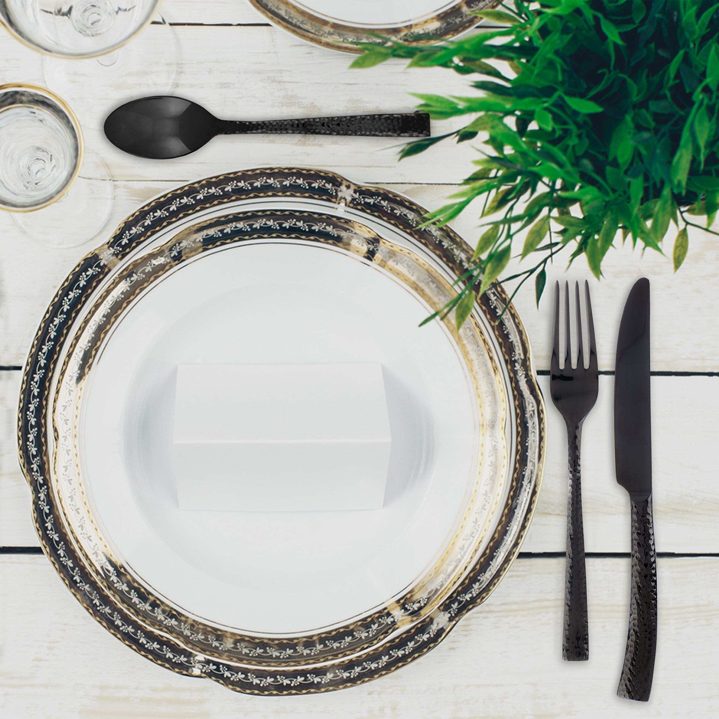 Hammered Gunmetal Flatware Set 20-Piece | Paris Titanium