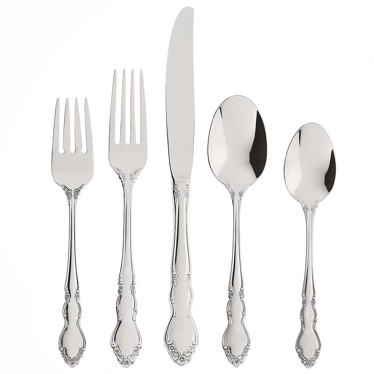 20 Piece Flatware Set with Scrolled Floral Design | Dover