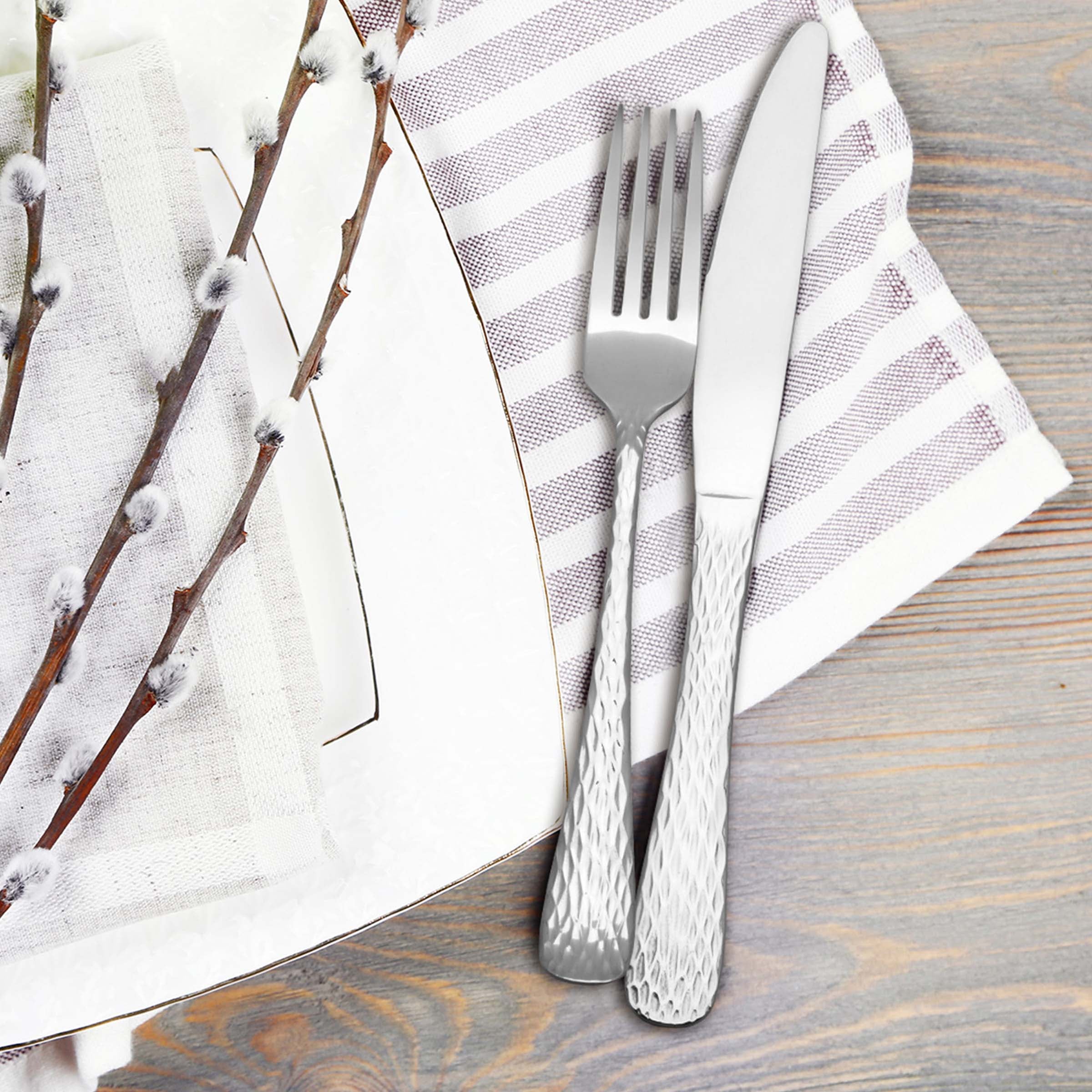Hammered Stainless Steel Flatware Set for Elegant Dining | Melody by Hampton Forge