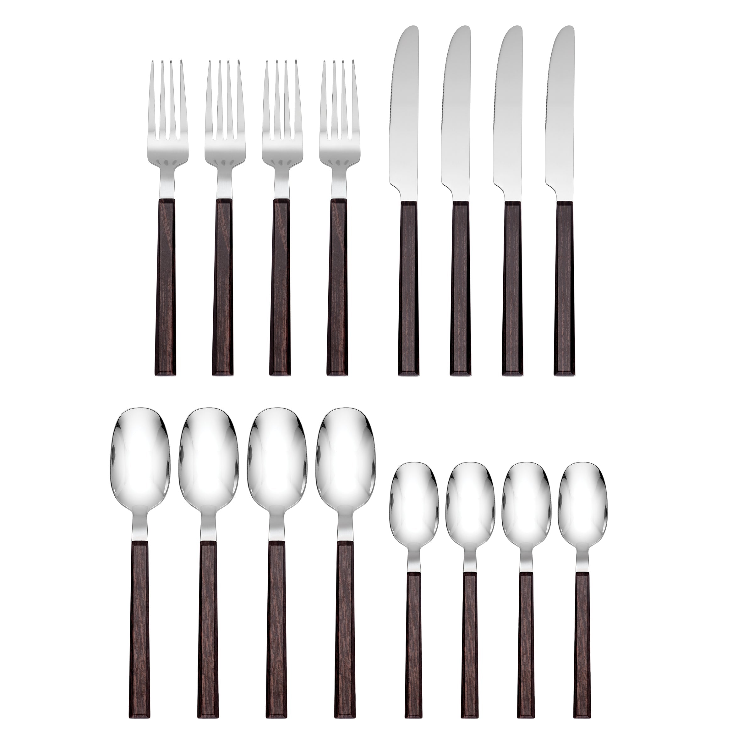 16-Piece Flatware Set with Wooden Handles | Henley Brown