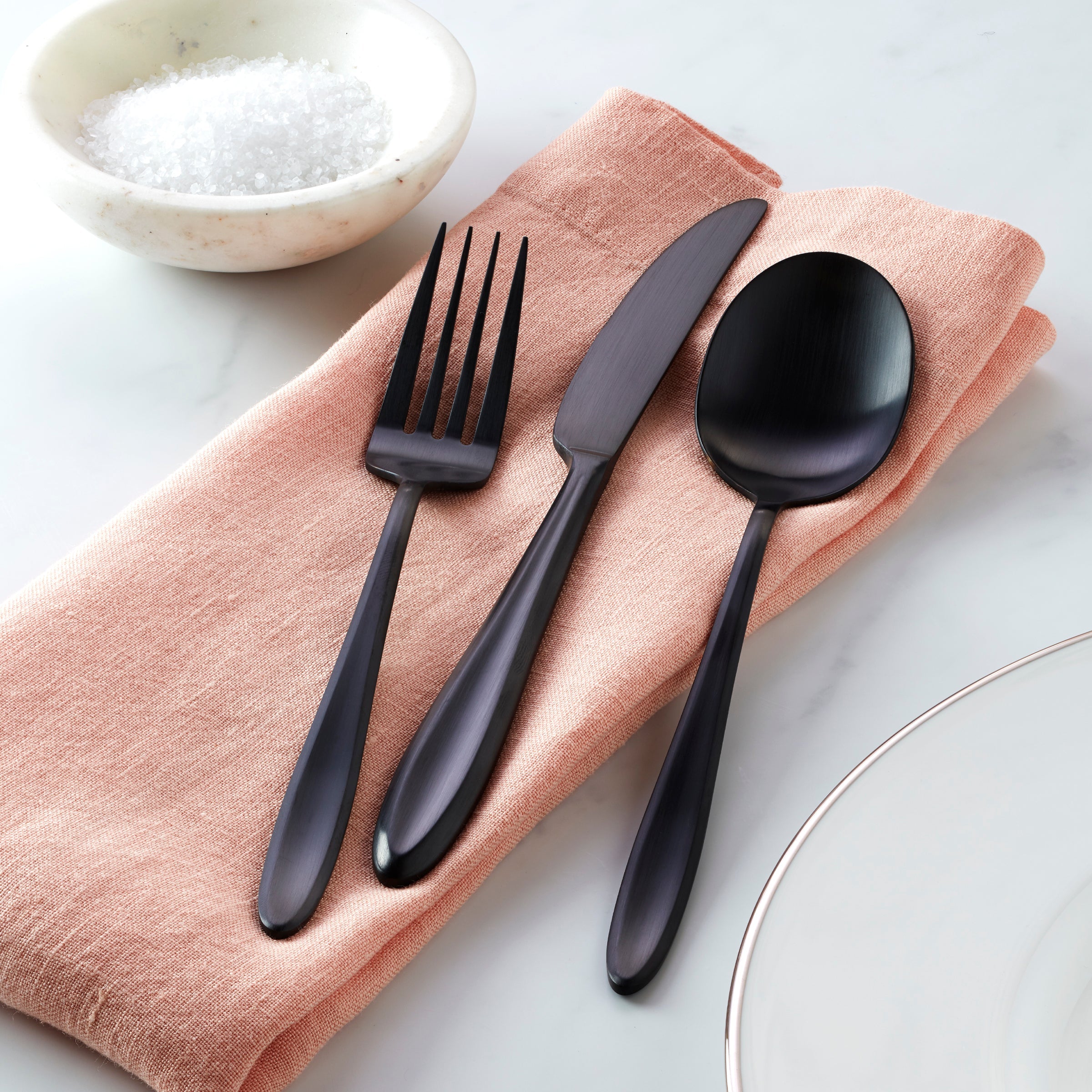 Black Satin Flatware Set 12-Piece for Dining | Ayla