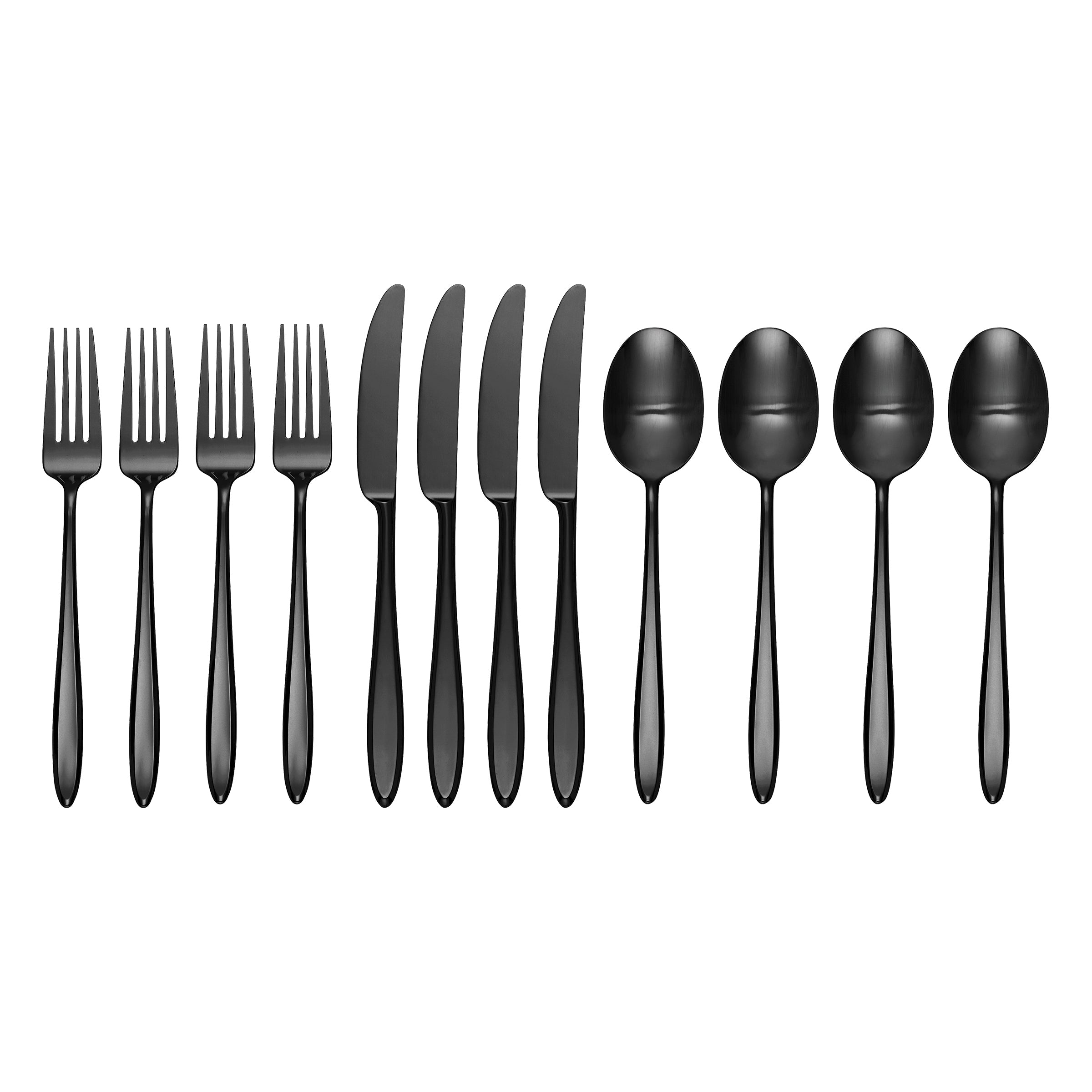 Black Satin Flatware Set 12-Piece for Dining | Ayla
