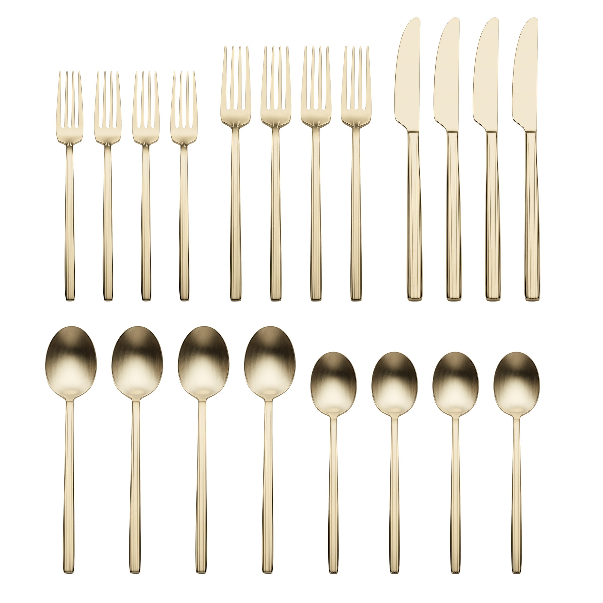 Dean 20-Piece Flatware Set in Champagne Satin | Modern & Ergonomic