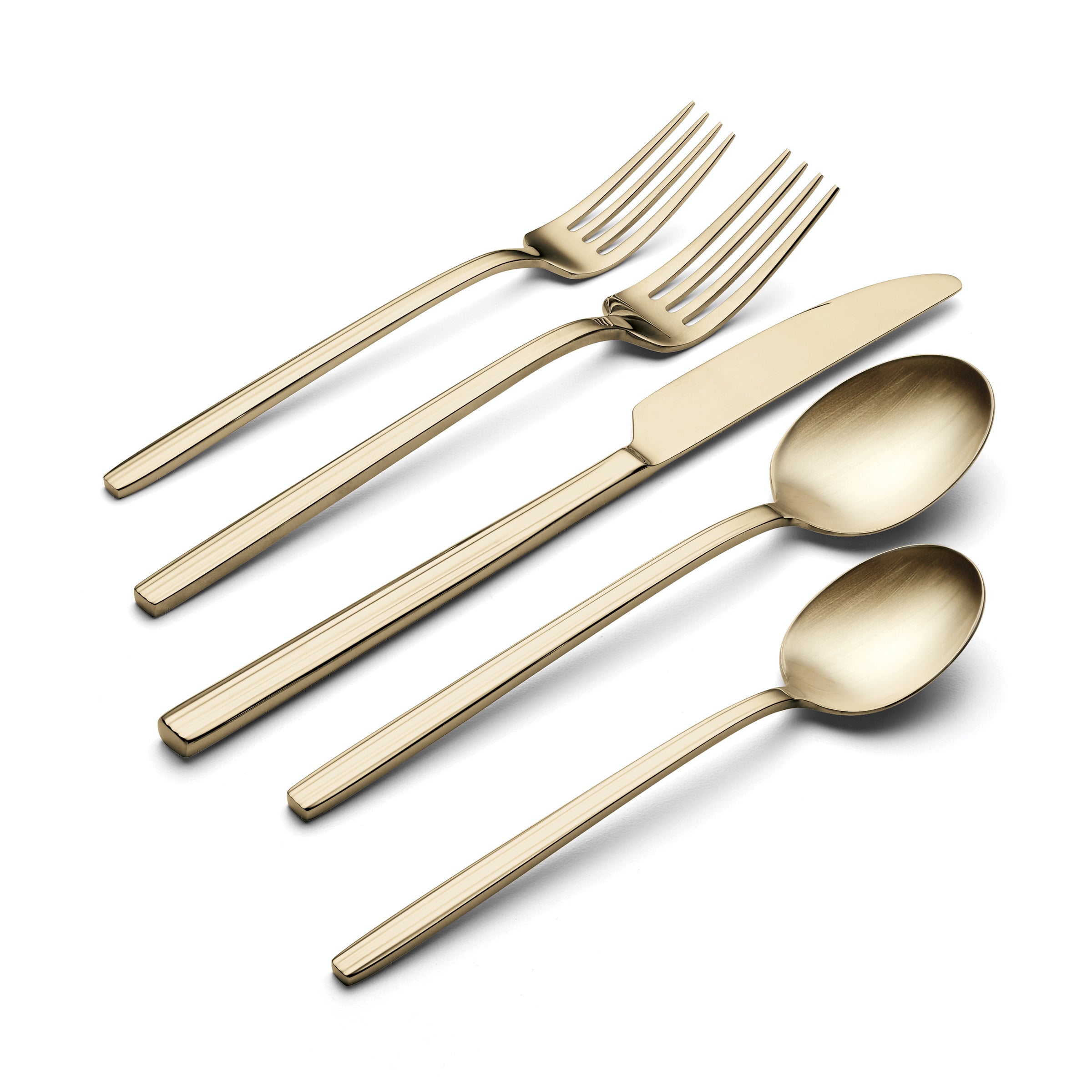 Dean 20-Piece Flatware Set in Champagne Satin | Modern & Ergonomic