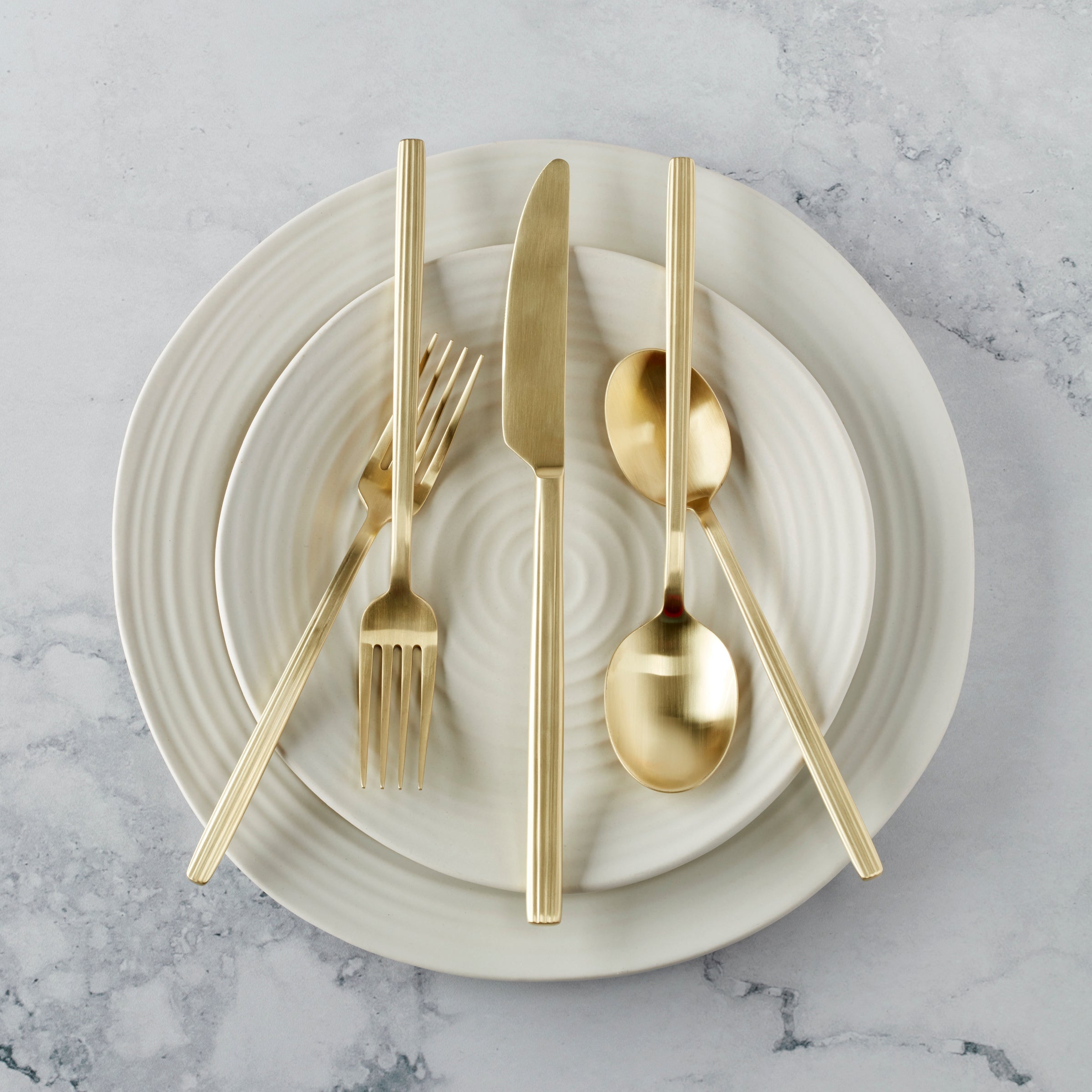 Dean 20-Piece Flatware Set in Champagne Satin | Modern & Ergonomic