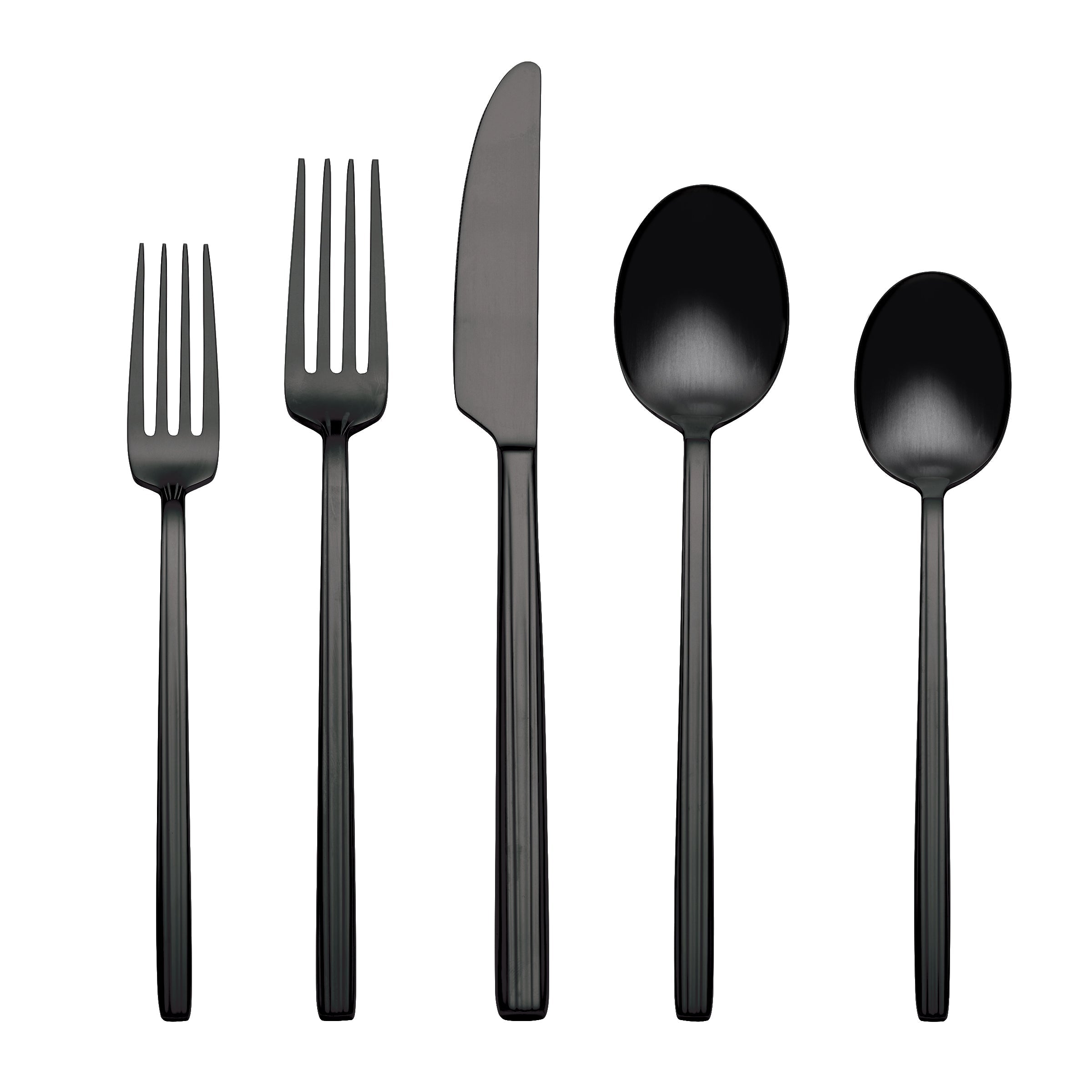 Black Satin Flatware Set 20-Piece with Fluted Handles | Dean